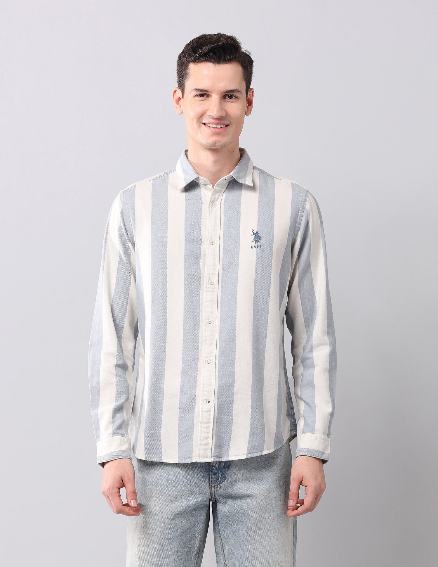 Vertical Striped Pure Cotton Shirt Blue - U.S. POLO ASSN. | Large