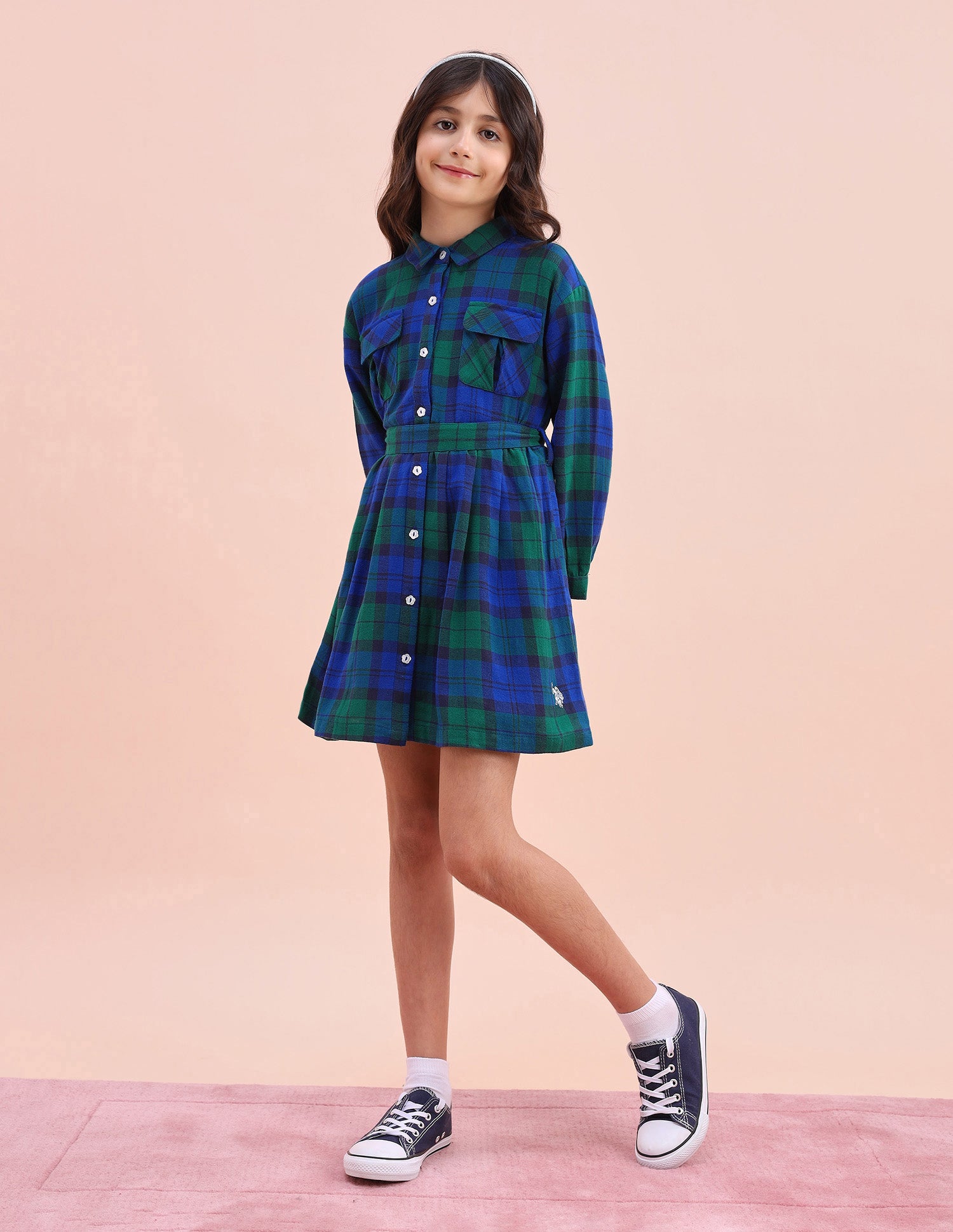 Girls Checked Shirt Dress Multicolour - U.S. POLO ASSN. | Large