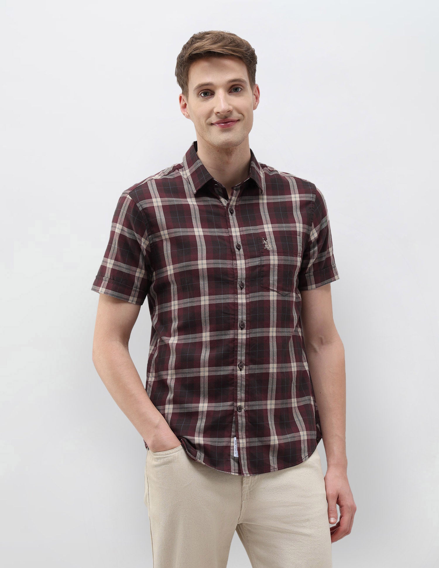 Plaid Checked Tailored Fit Shirt Maroon - U.S. Polo Assn. India | Large