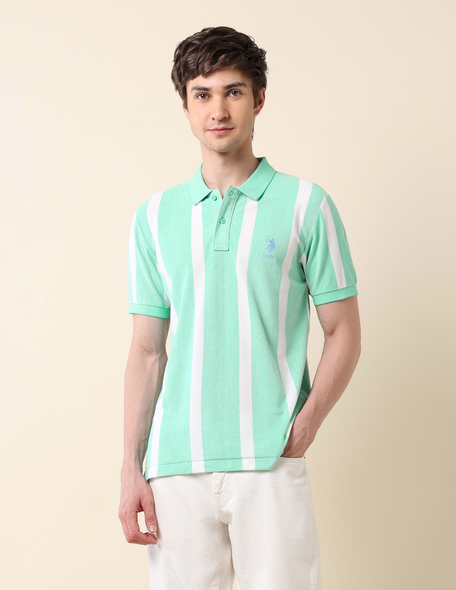 Pure Cotton Summer Splash Polo Shirt Light Green - U.S. Polo Assn. India | Large