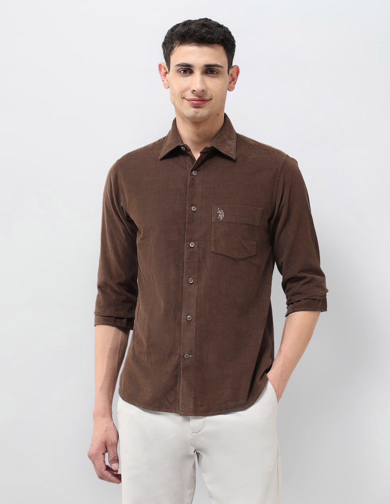 Corduroy Tailored Fit Shirt Brown - U.S. POLO ASSN. | Large