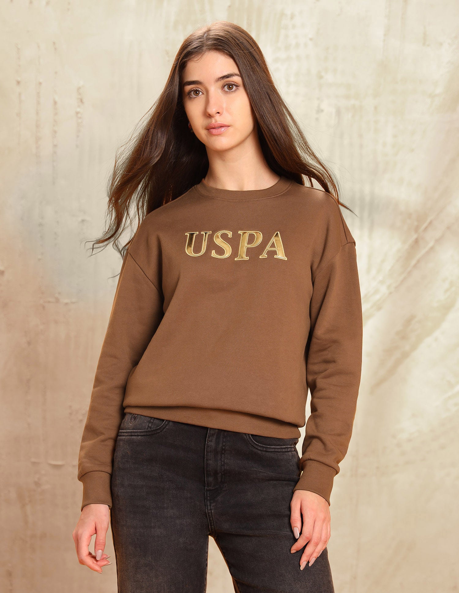 Brand Printed Loose Fit Sweatshirt Brown - U.S. POLO ASSN. | Large