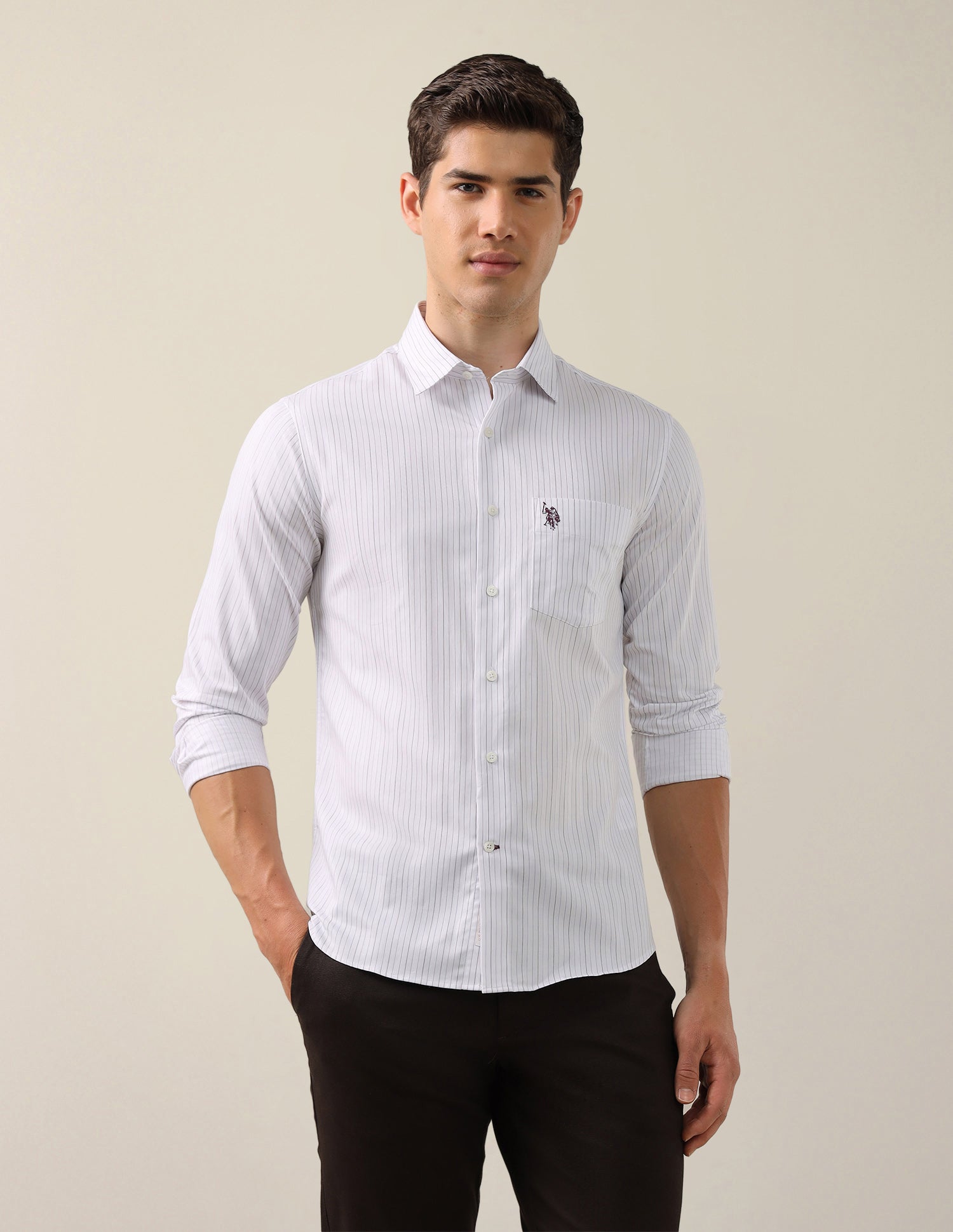 Vertical Striped Tailored Fit Shirt White - U.S. Polo Assn. India | Large