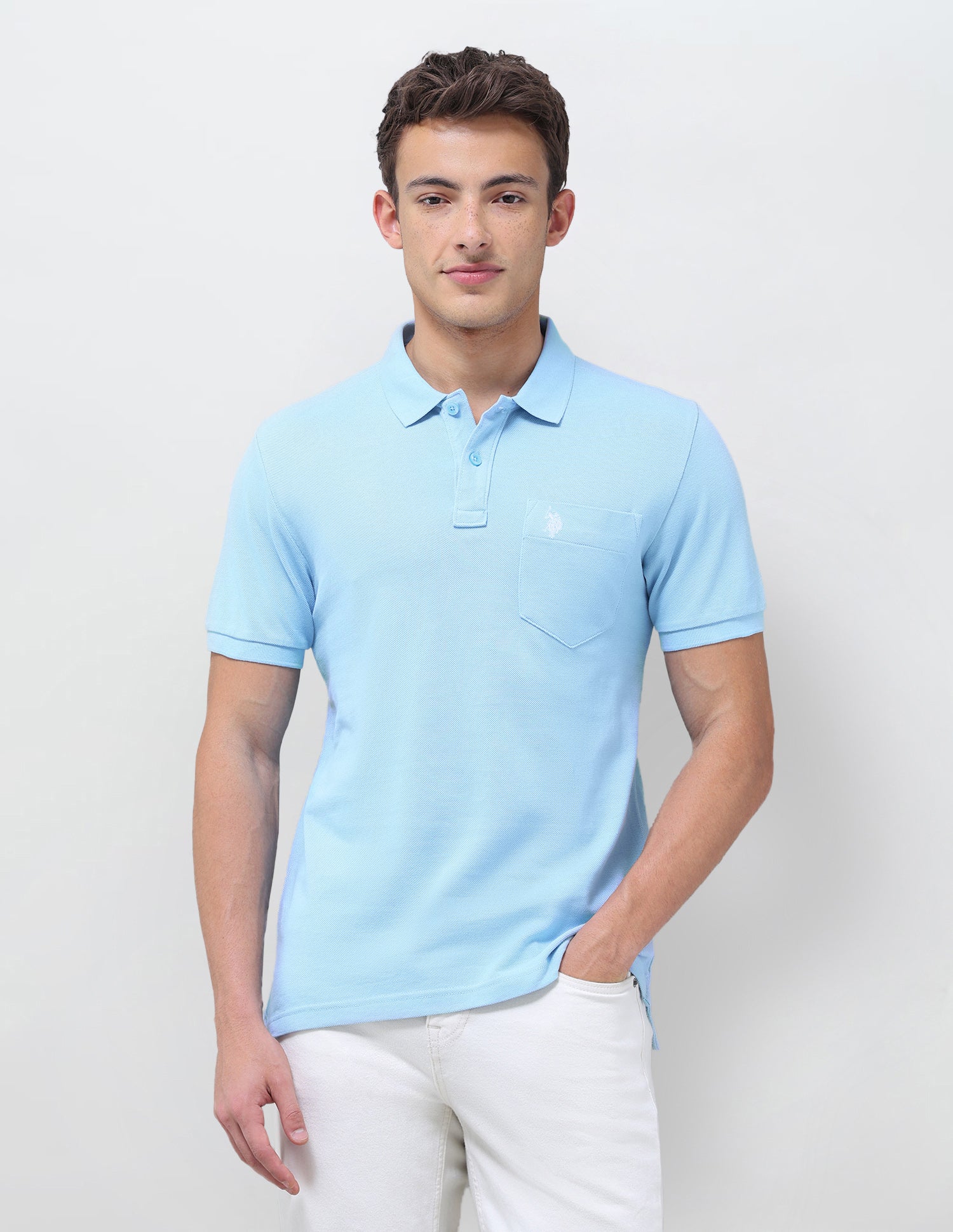 Solid Slim Fit Polo Shirt Light Blue - U.S. Polo Assn. India | Large