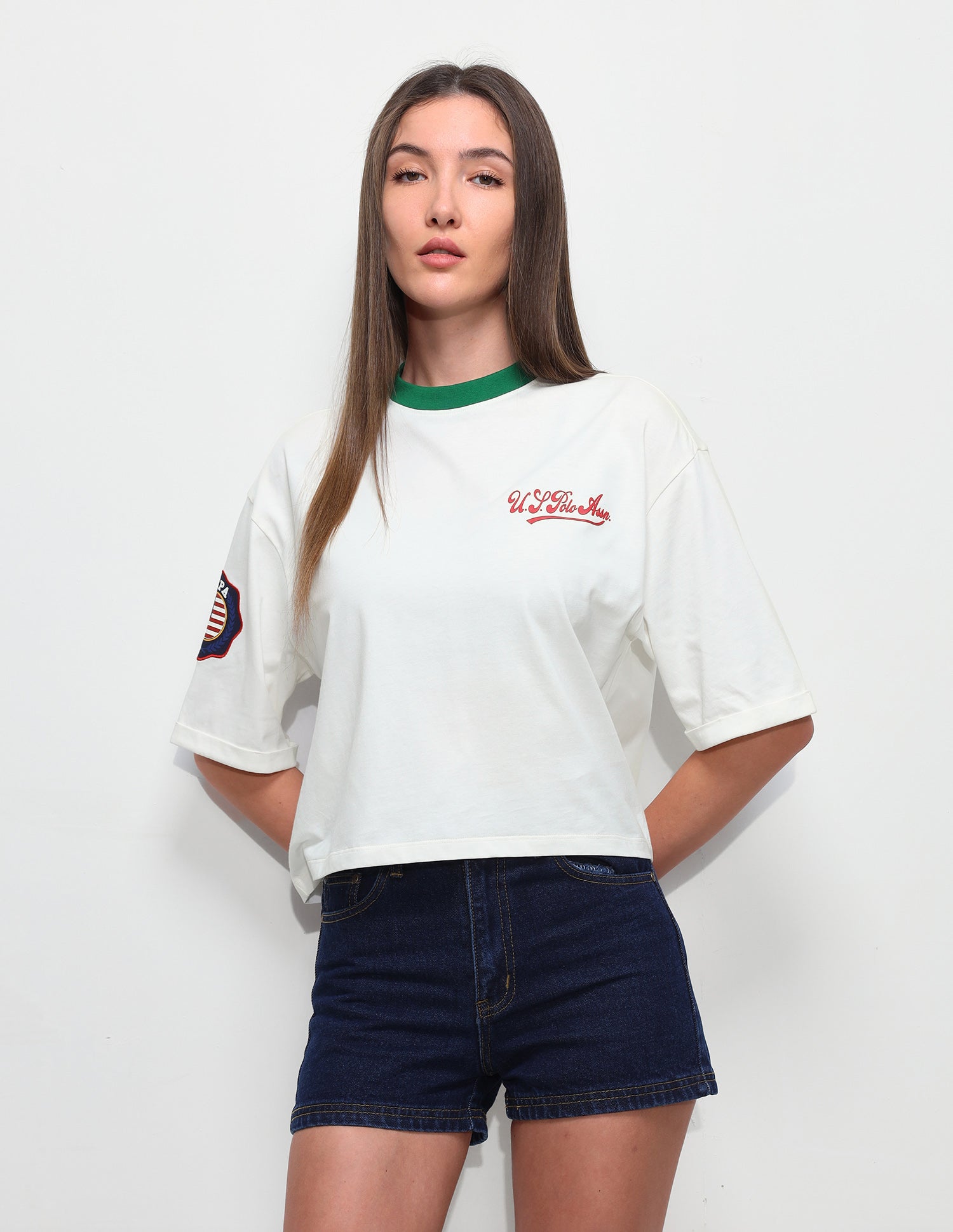 Solid Varsity Boxy Fit T-Shirt Off White - U.S. Polo Assn. India | Large