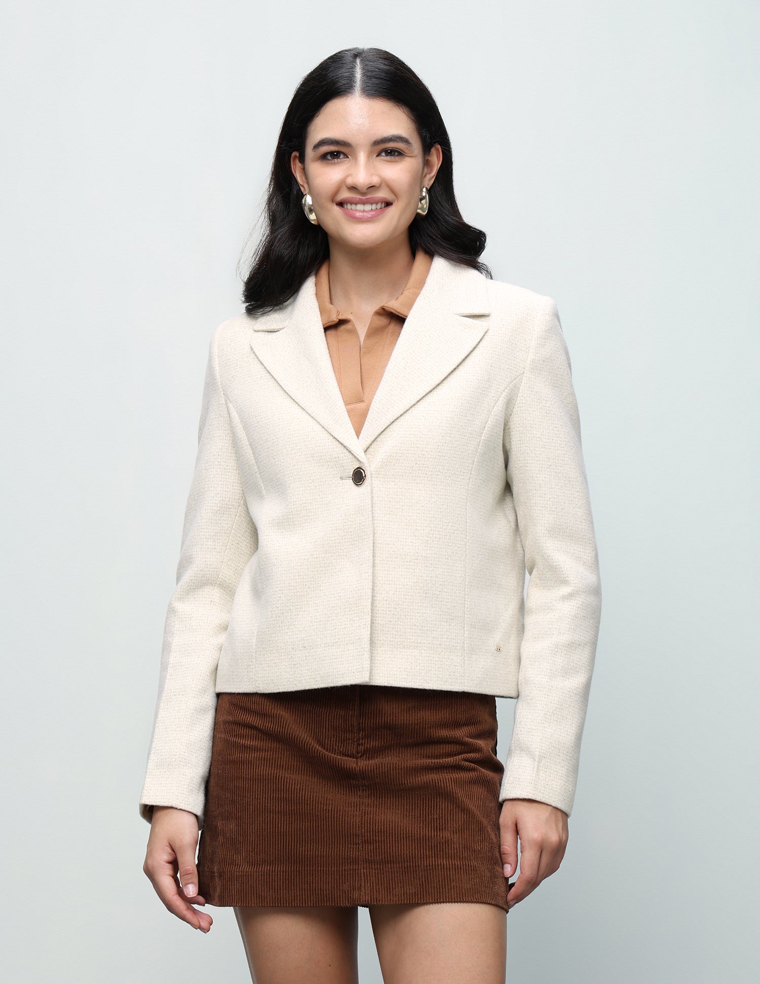 Solid Cropped Blazer Jacket Off-White - U.S. Polo Assn. India | Large