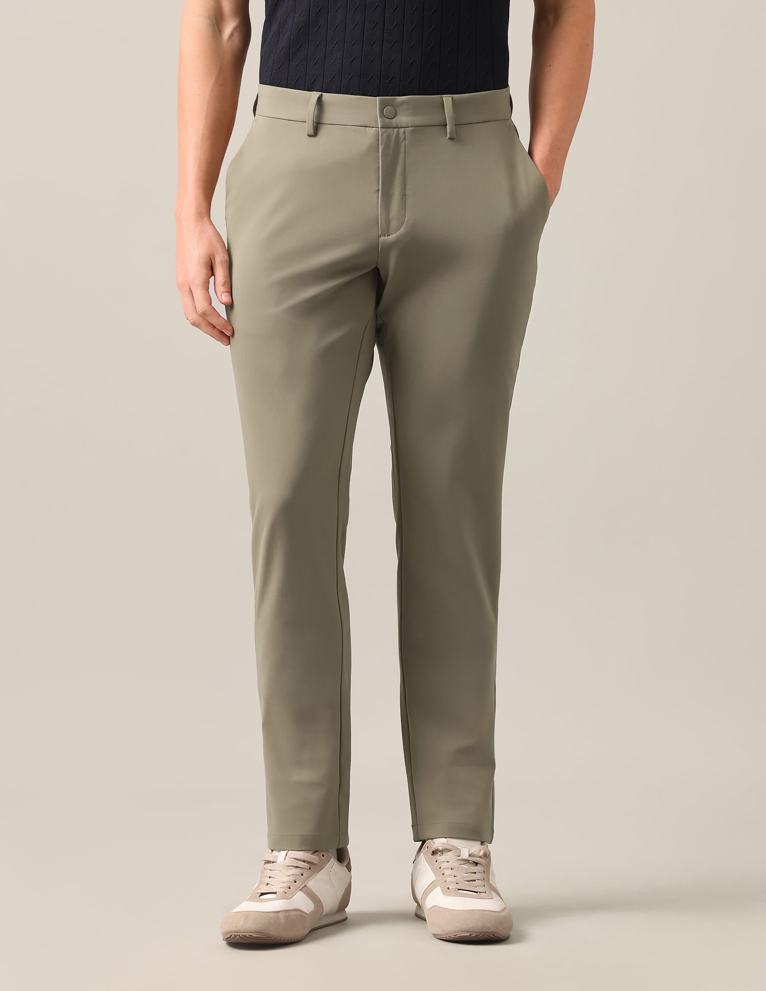 Denver Slim Fit Mid Rise Trousers Beige - U.S. Polo Assn. India | Large