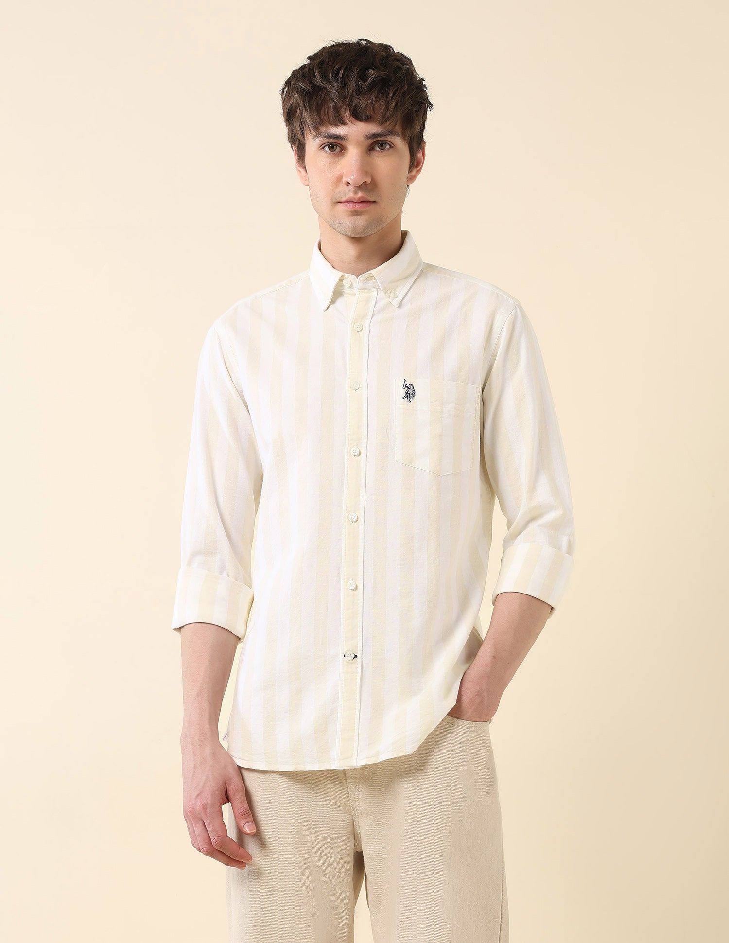 Vertical Striped Oxford Shirt Yellow - U.S. Polo Assn. India | Large