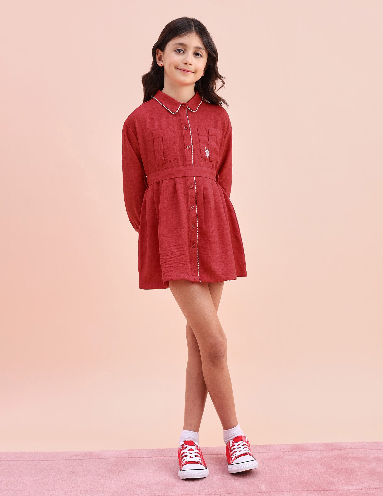 Girls Solid Shirt Dress Red - U.S. POLO ASSN. | Large