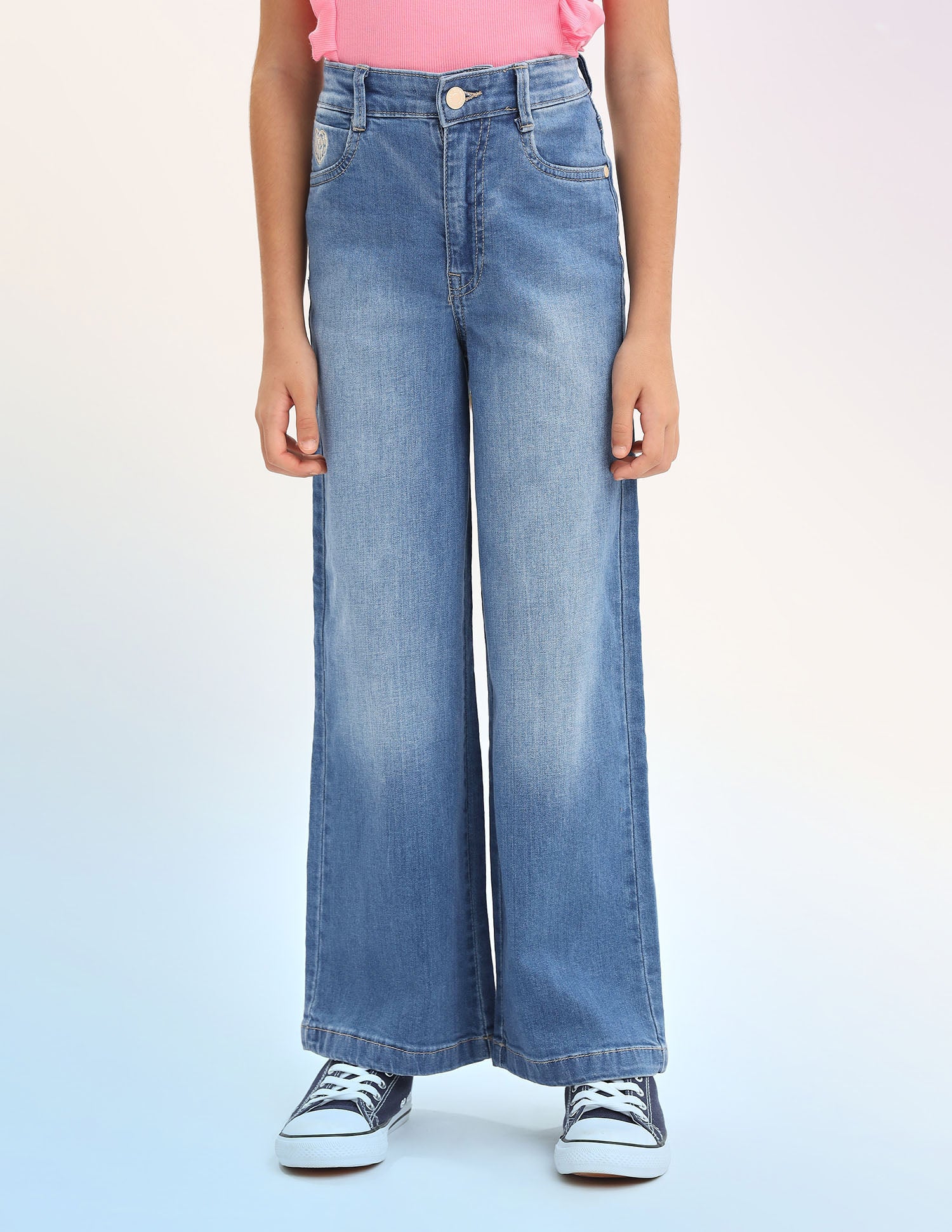 Girls Wide Leg Fit Blue Jeans Blue - U.S. POLO ASSN. | Large