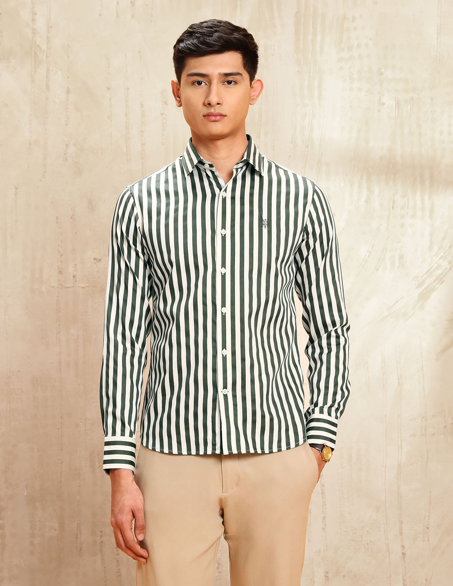 Satin Vertical Striped Shirt Green - U.S. POLO ASSN. | Large