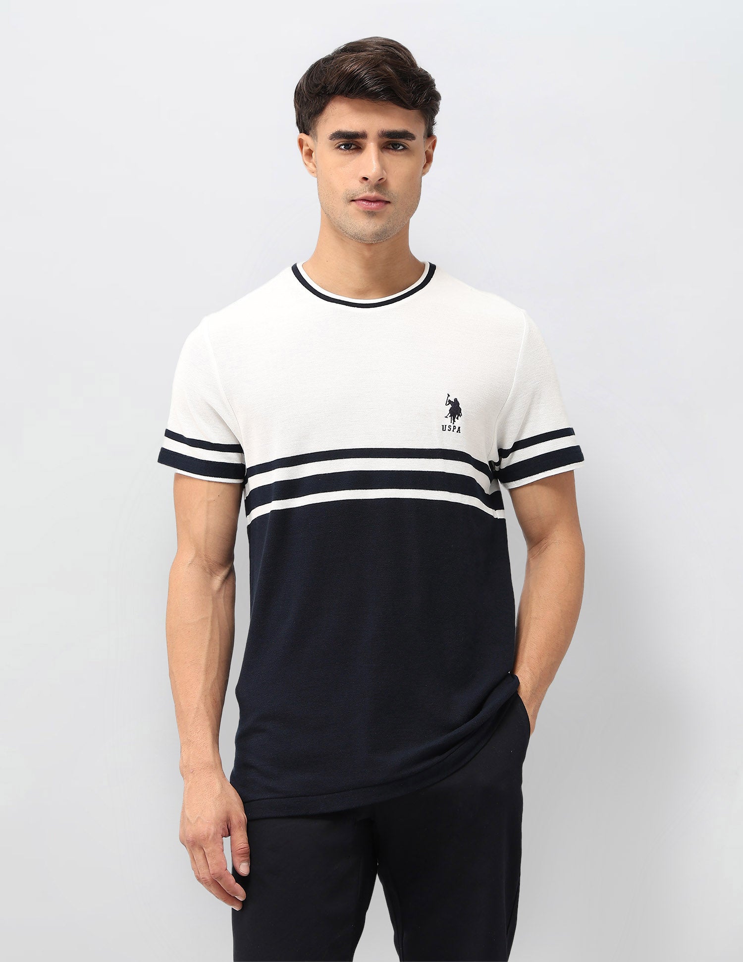 Horizontal Striped Slim Fit T-Shirt Off White - U.S. POLO ASSN. | Large