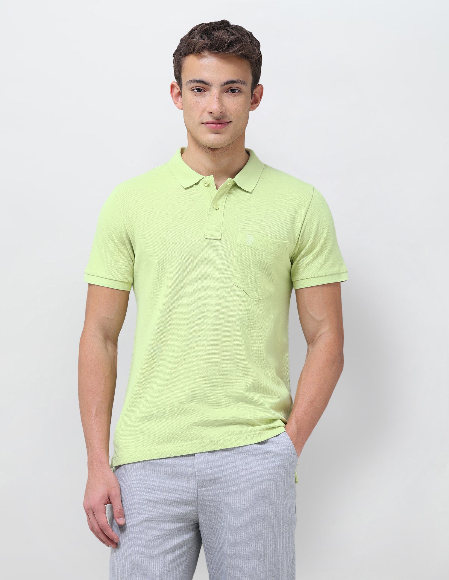 Solid Slim Fit Polo Shirt Green - U.S. Polo Assn. India | Large