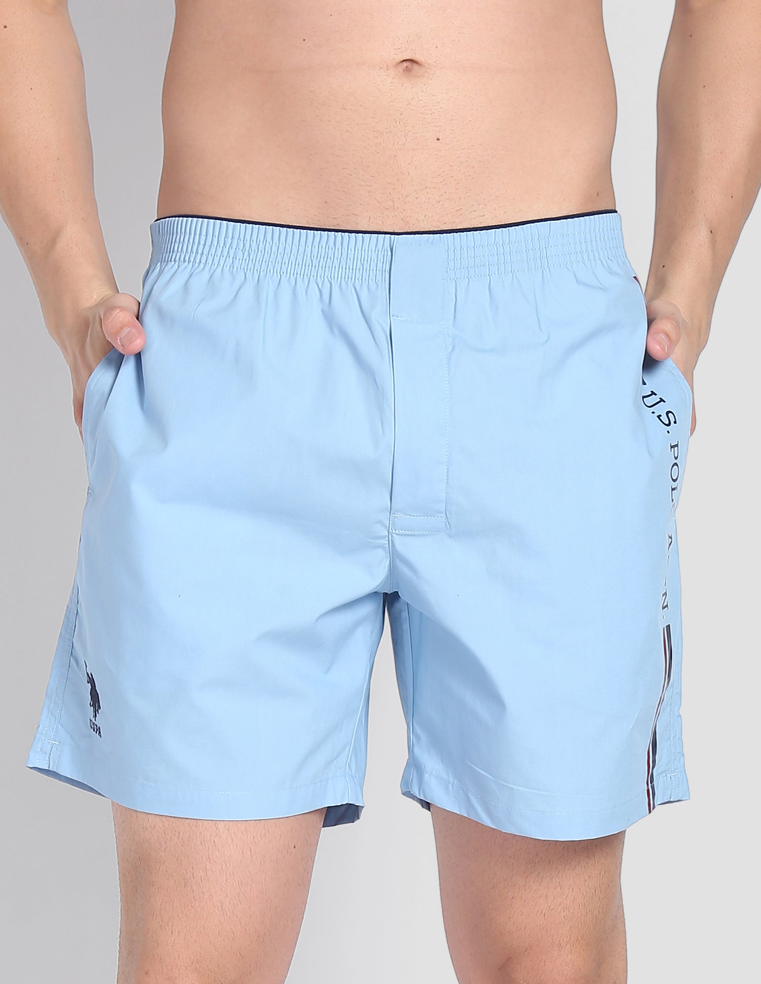 Brand Stripe Dual Pocket IYAX Boxers - Pack Of 1 Ash Blue - U.S. POLO ASSN. | Large