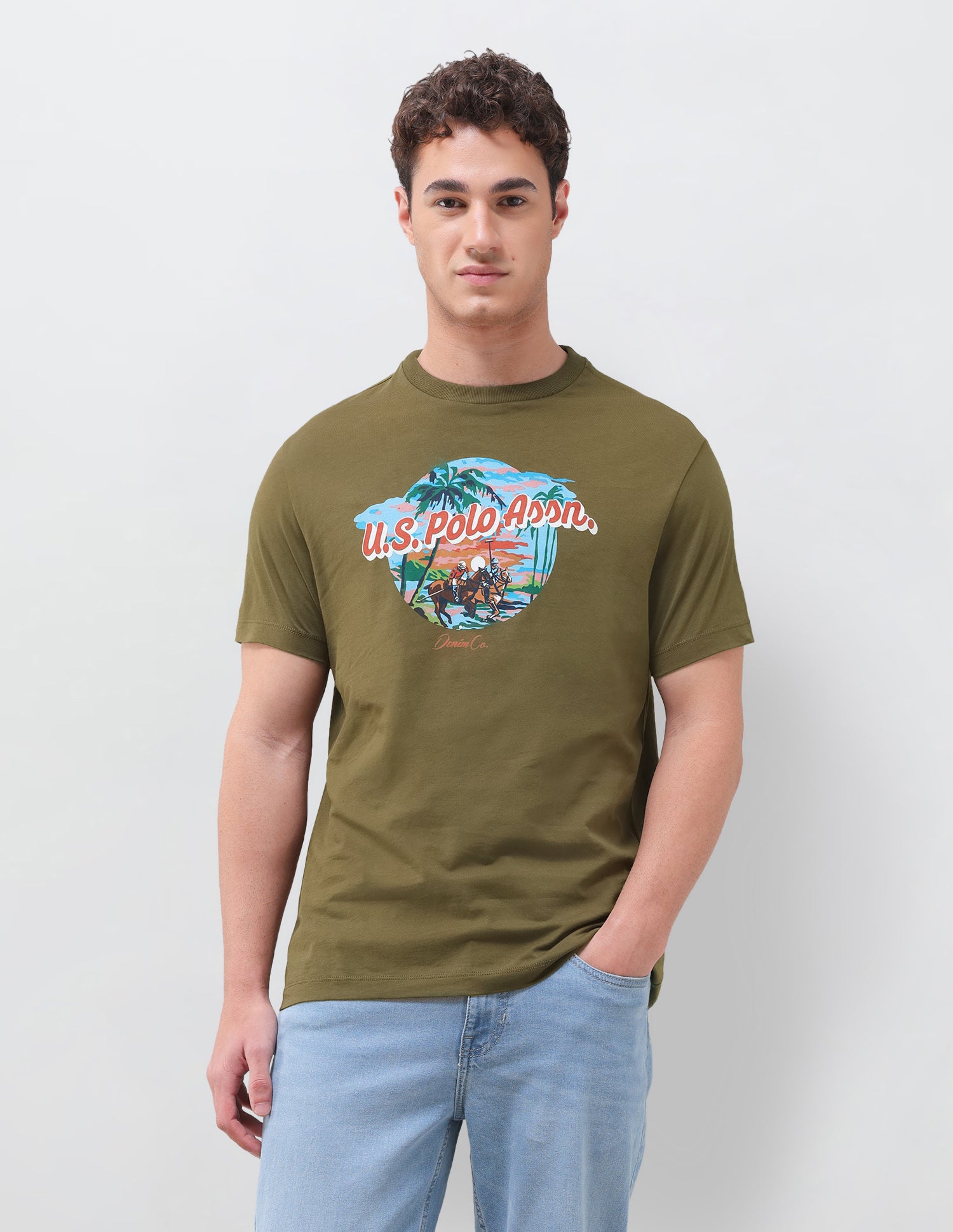 Graphic Brand Printed Regular Fit T-Shirt Olive - U.S. Polo Assn. India | Large