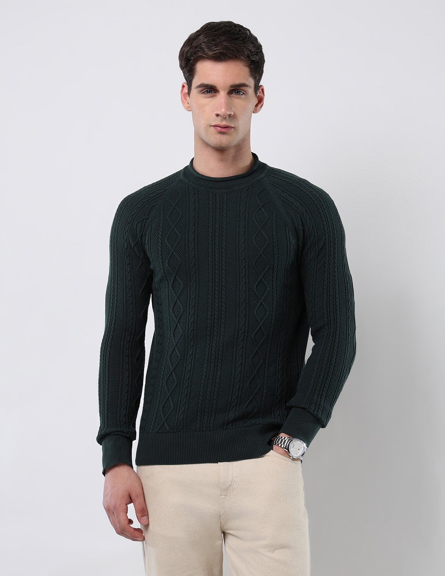 Cable Patterned Knit Regular Fit Sweater Olive - U.S. POLO ASSN. | Large