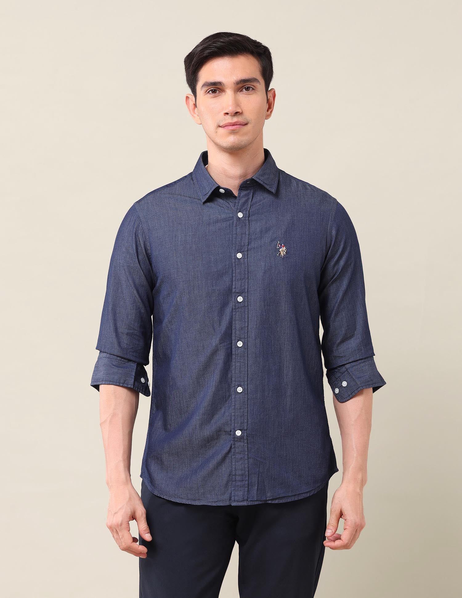 Solid Tailored Fit Shirt Indigo - U.S. Polo Assn. India | Large