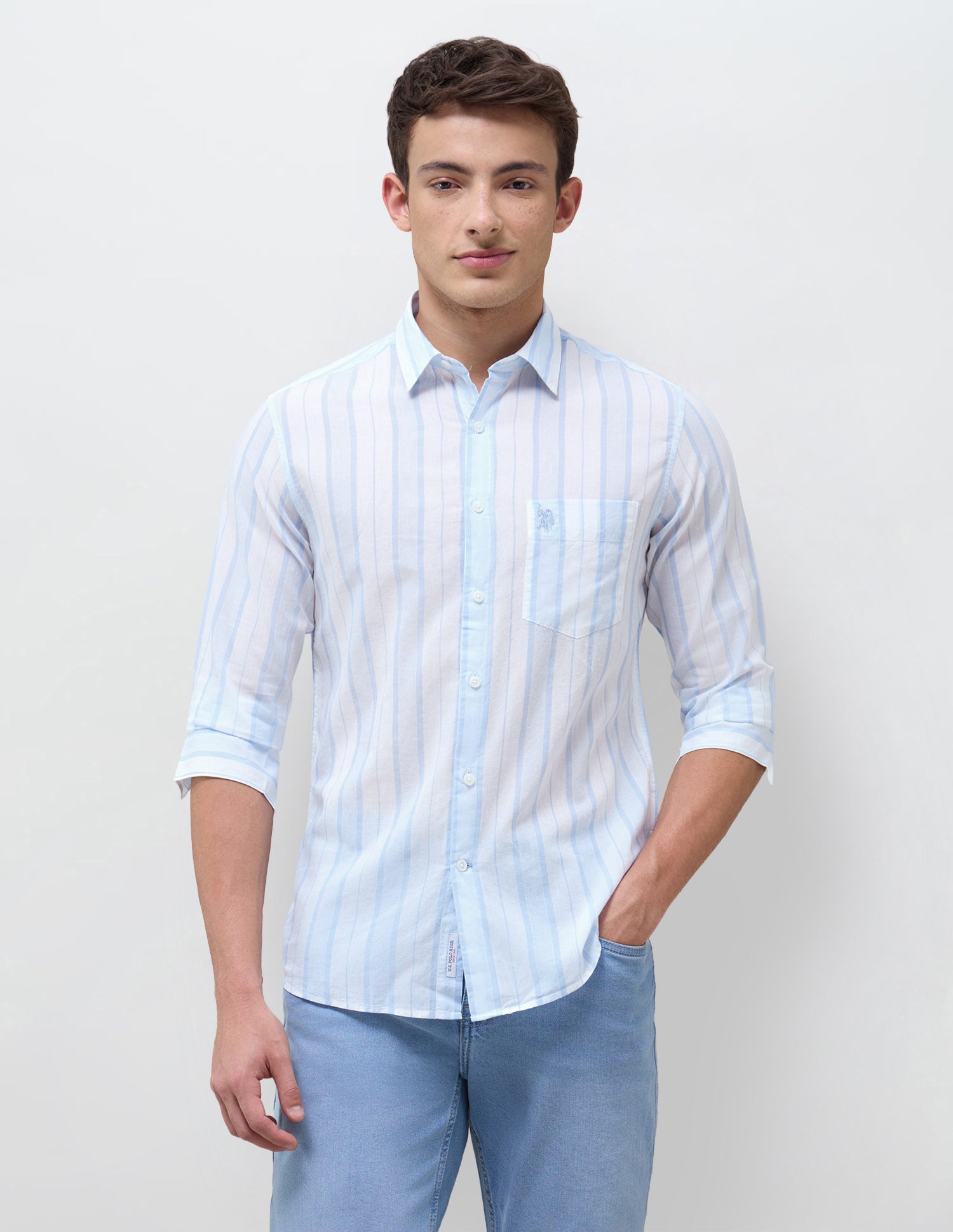 Vertical Striped Regular Fit Shirt Blue - U.S. Polo Assn. India | Large