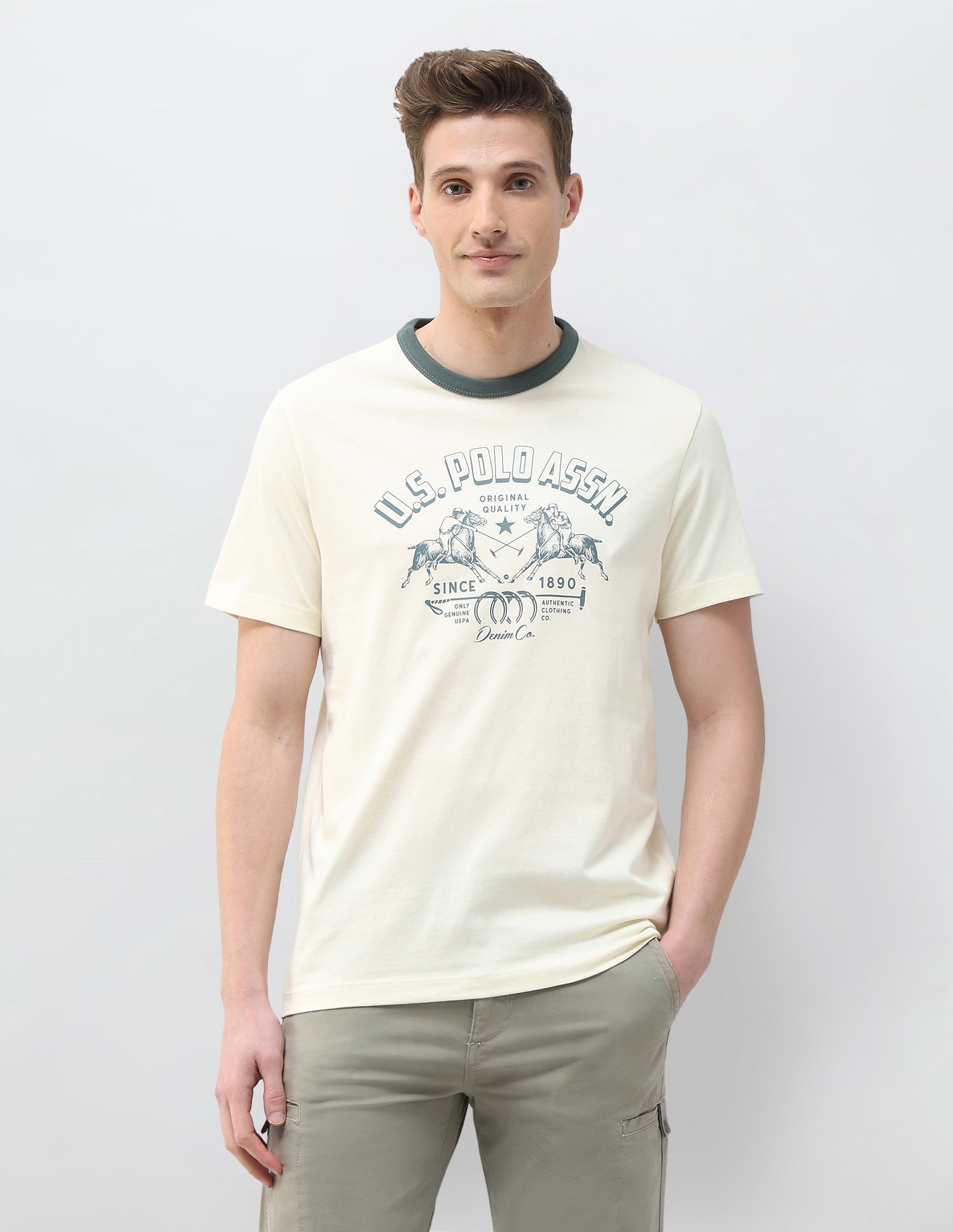 Graphic Brand Printed Motel On The Coast T-Shirt Ivory - U.S. Polo Assn. India | Large