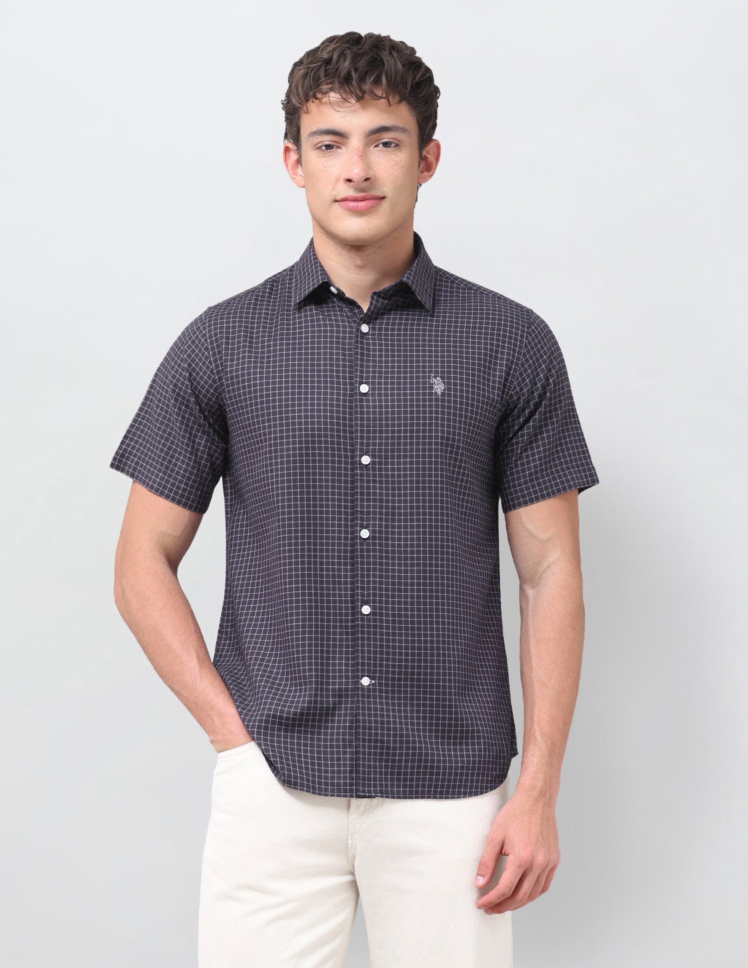 Graph Checked Twill Shirt Purple - U.S. Polo Assn. India | Large