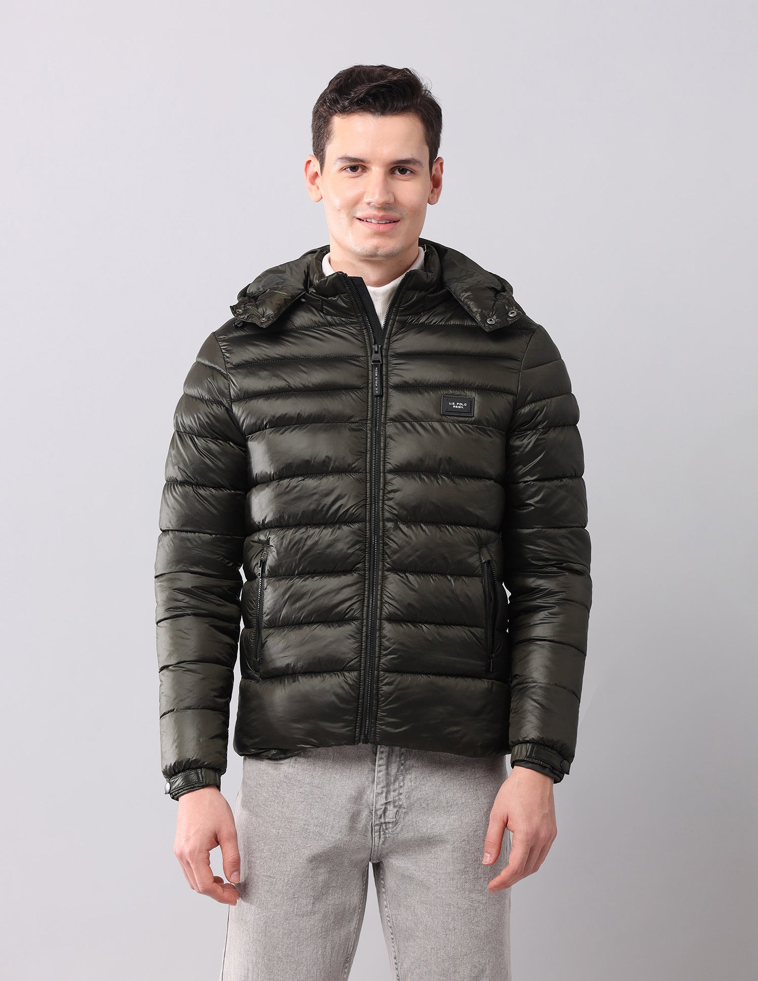 Solid Regular Fit Jacket Olive - U.S. Polo Assn. India | Large