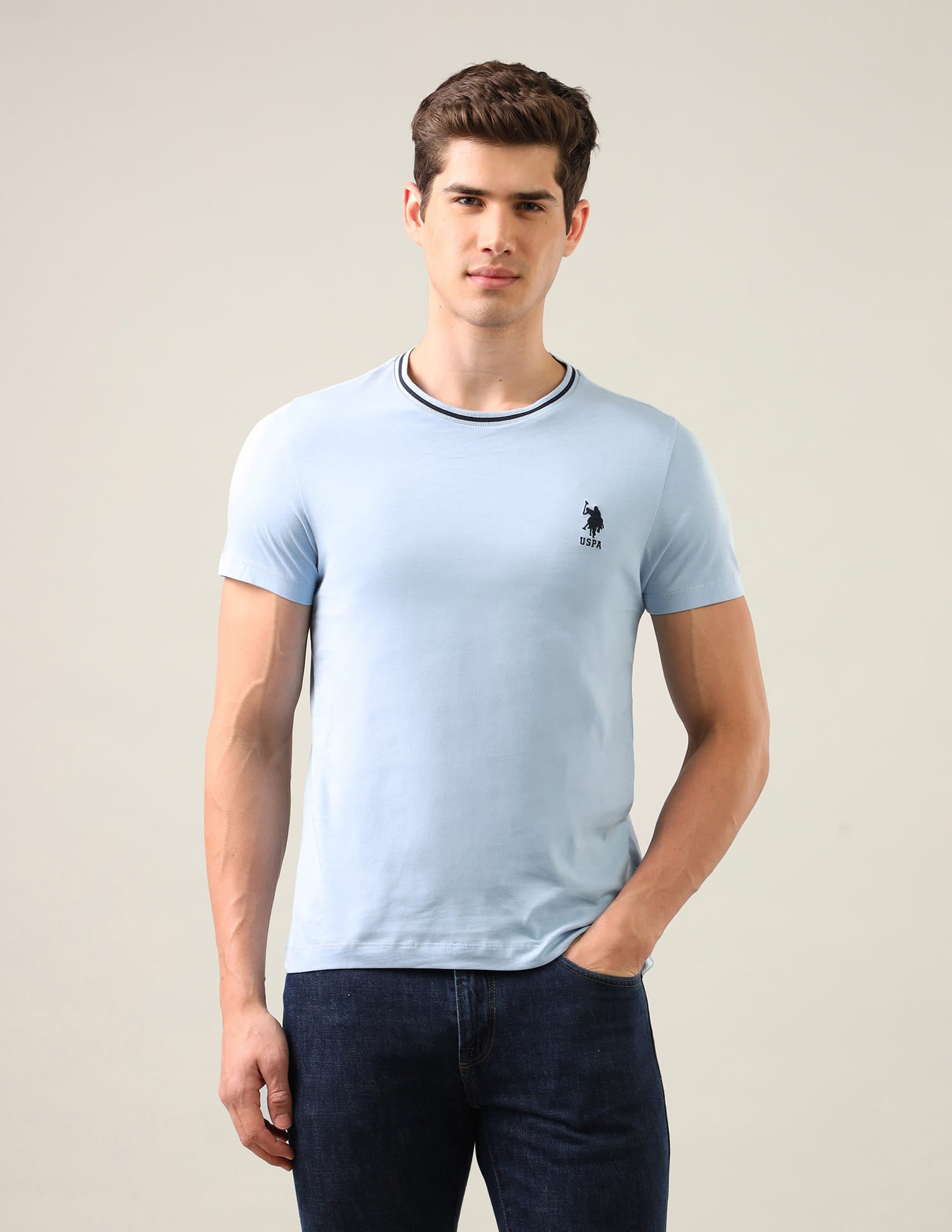 Solid Regular Fit T-Shirt Blue - U.S. Polo Assn. India | Large