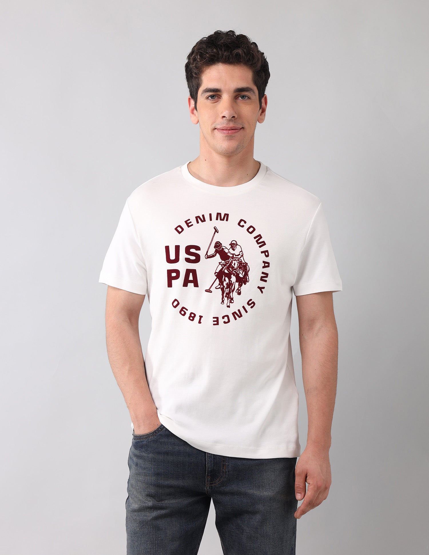 Brand Printed Americana T-Shirt Ivory - U.S. Polo Assn. India | Large
