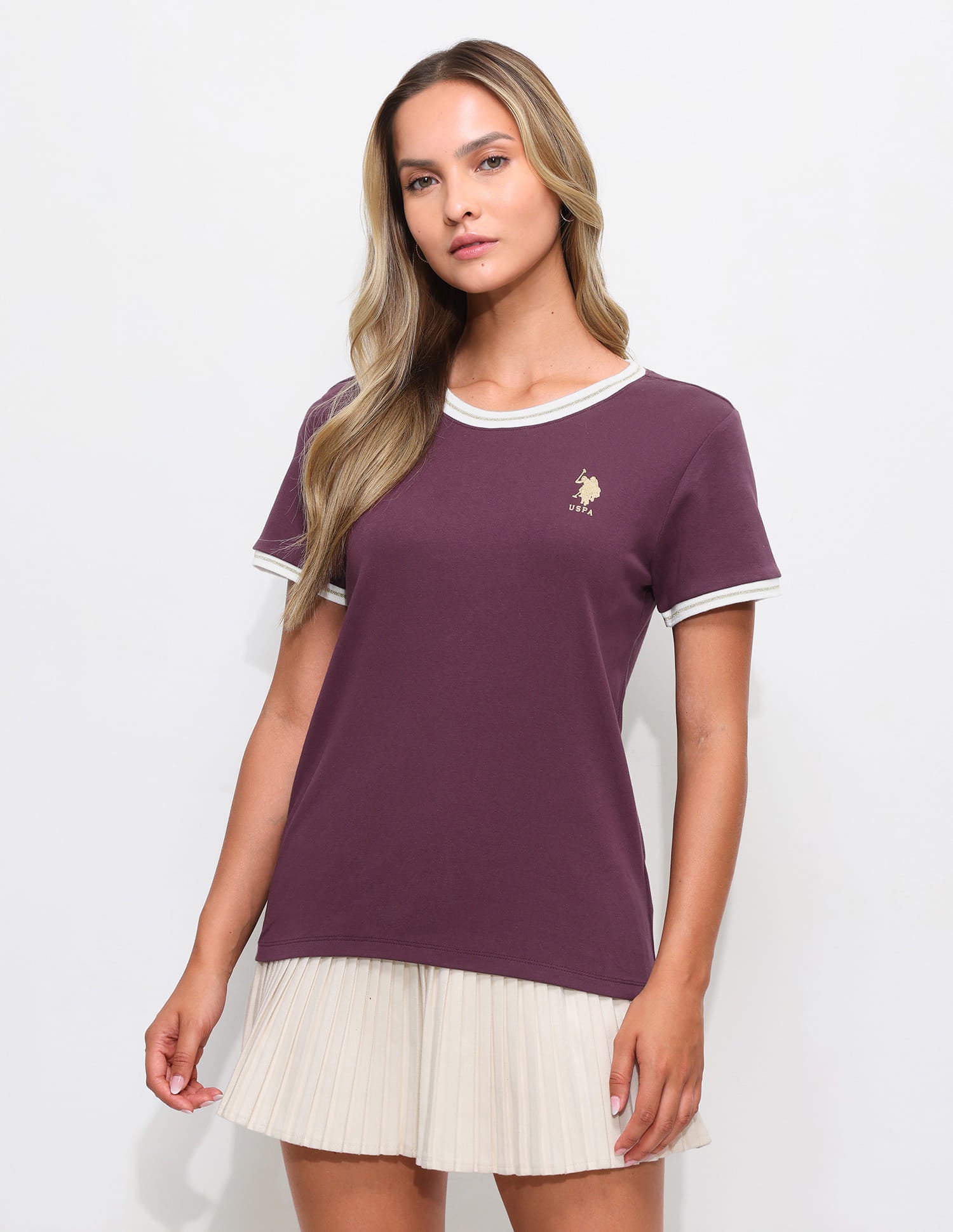Solid Regular Fit Lurex T-Shirt Purple - U.S. Polo Assn. India | Large