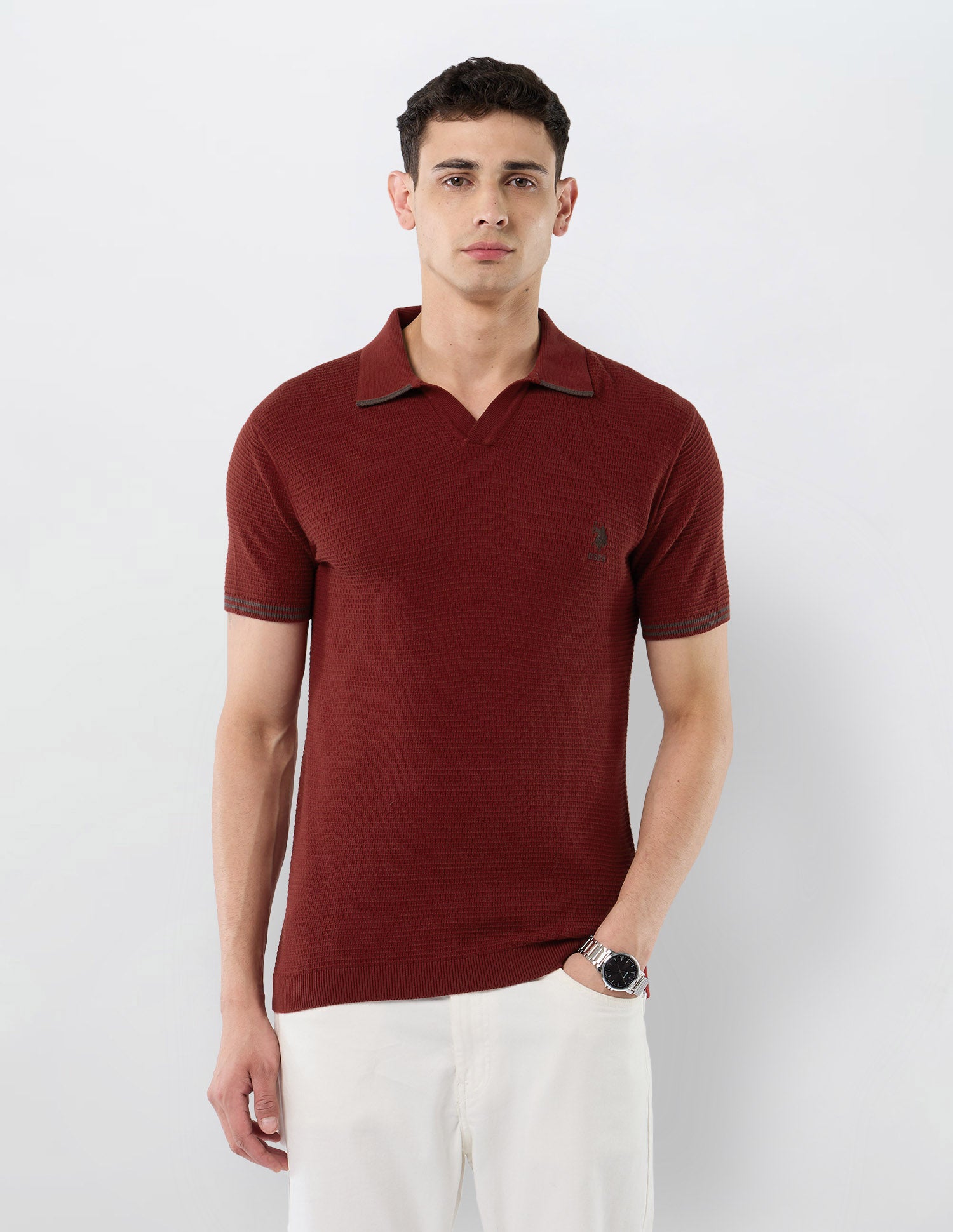 Textured Slim Fit Polo Shirt Rust - U.S. POLO ASSN. | Large
