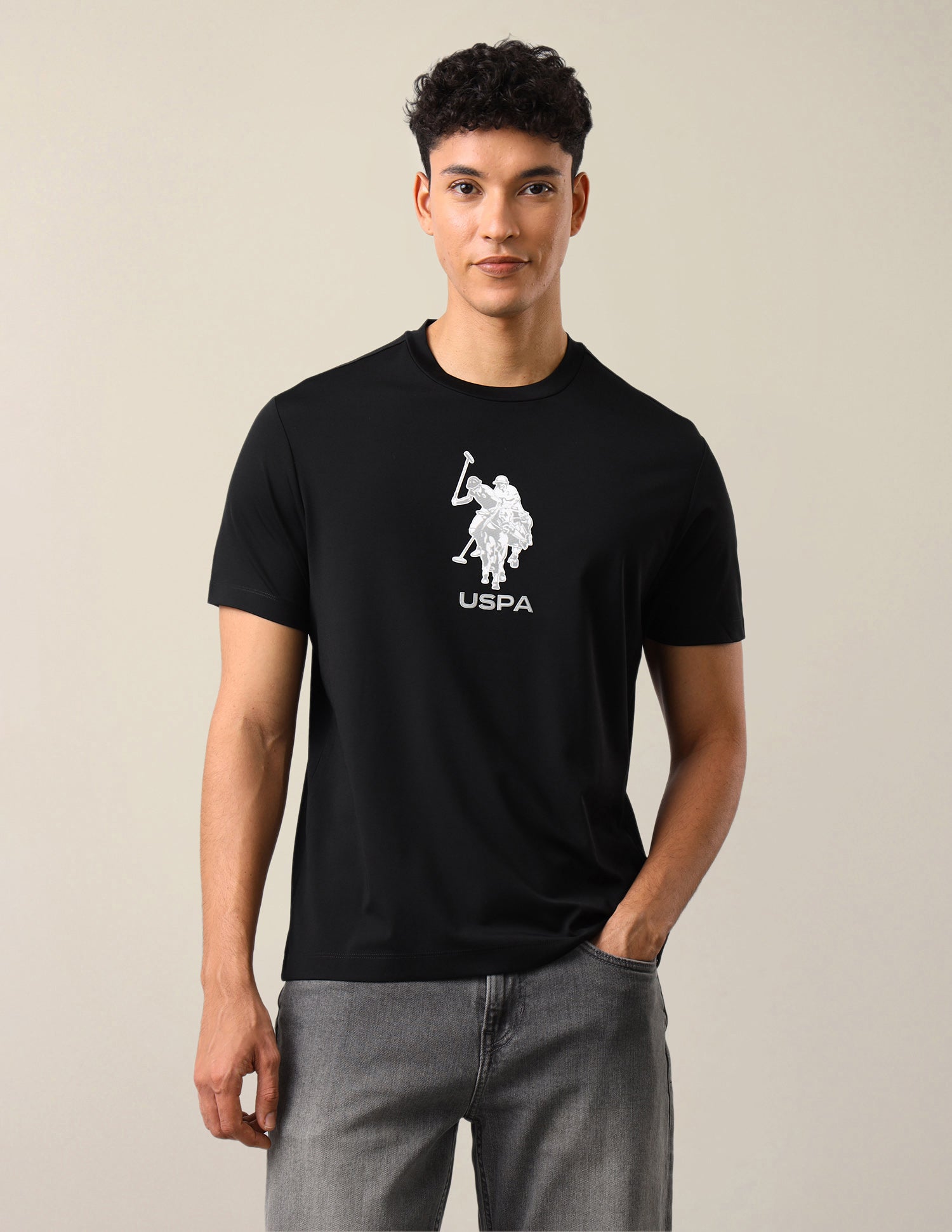 Brand Printed Slim Fit T-Shirt Black - U.S. Polo Assn. India | Large