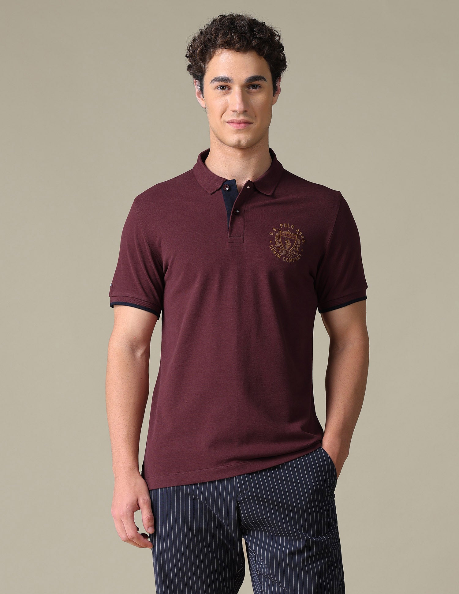 Solid Slim Fit Polo Shirt Maroon - U.S. Polo Assn. India | Large