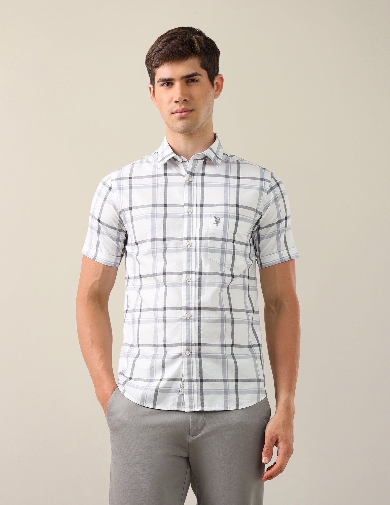 Grid Tattersall Checked Tailored Fit Shirt Grey - U.S. Polo Assn. India | Large