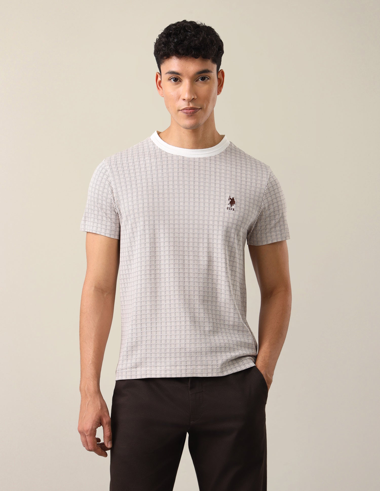Houndstooth Slim Fit T-Shirt Off White - U.S. Polo Assn. India | Large