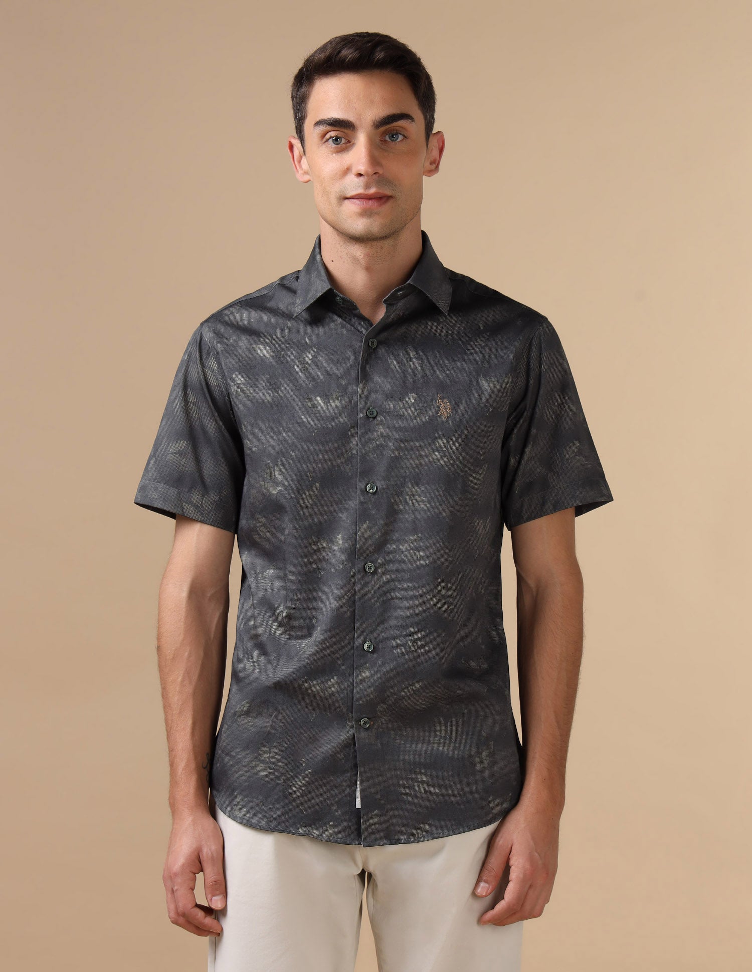 Tailored Fit Satin Shirt Olive - U.S. POLO ASSN. | Large