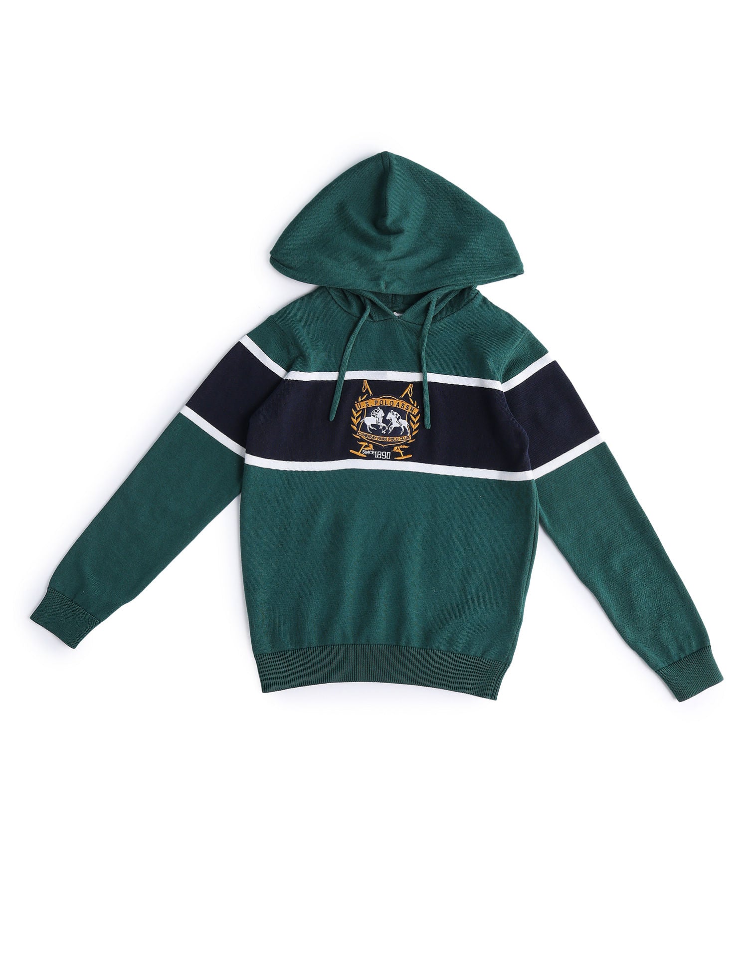 Boys Striped Hooded Sweater Green - U.S. POLO ASSN. | Large