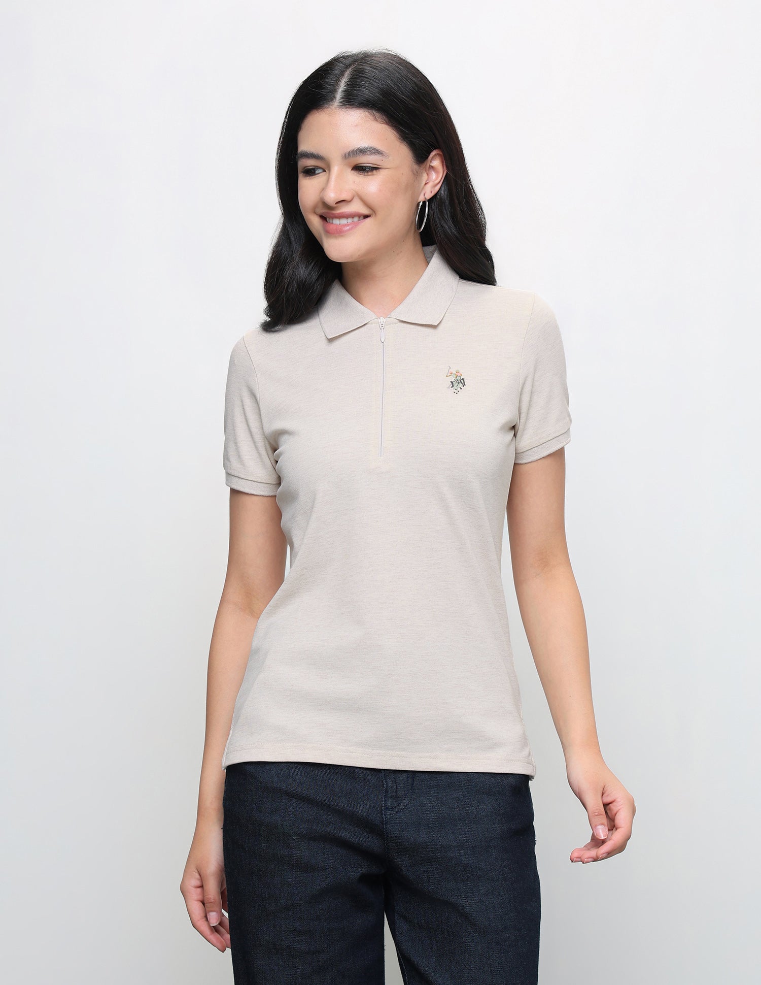 Heathered Regular Fit Polo Shirt Beige - U.S. Polo Assn. India | Large