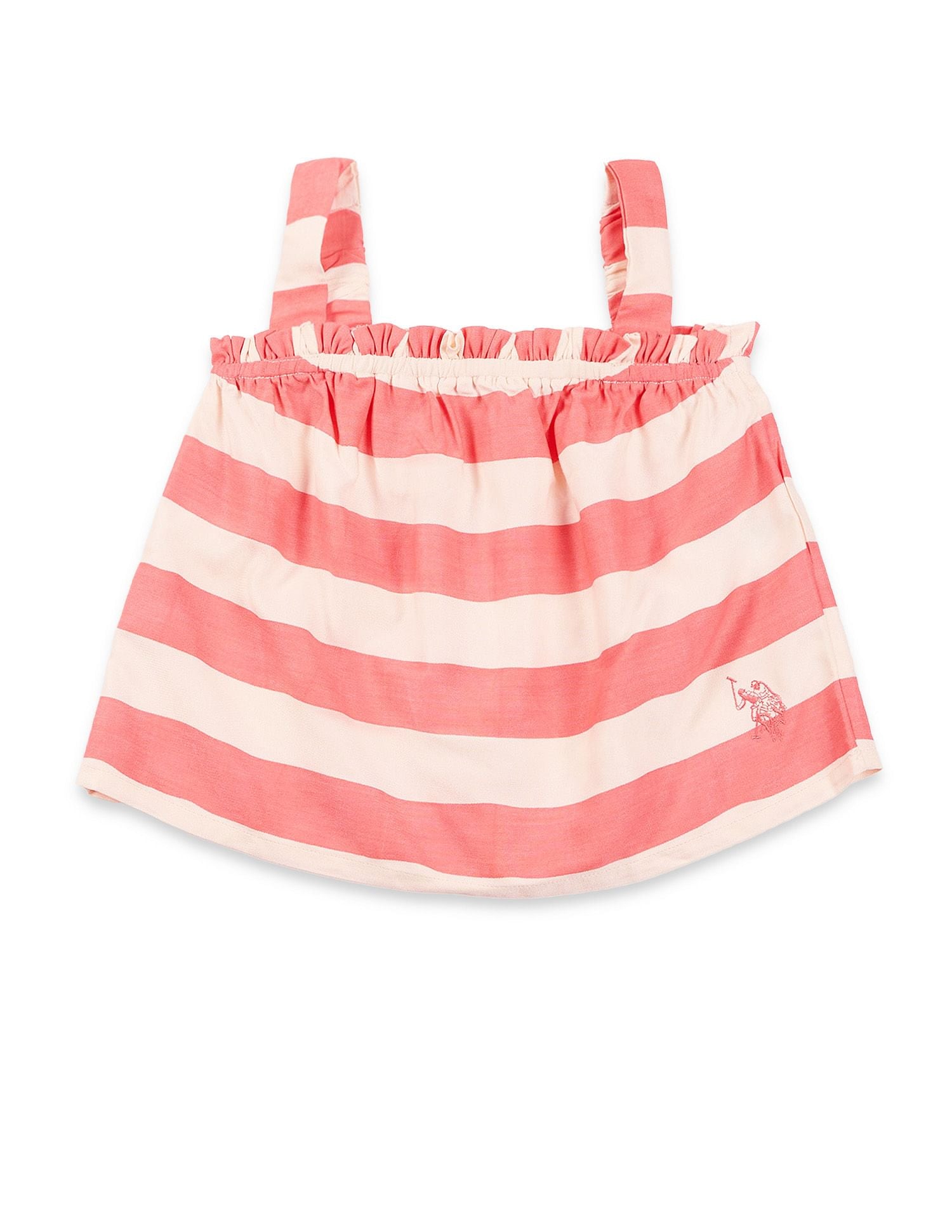 Girls Diagonal Striped Cotton Top Coral - U.S. POLO ASSN. | Large
