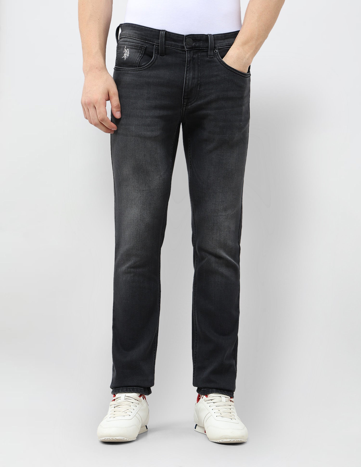 Regallo Skinny Fit Whiskered Jeans Black - U.S. Polo Assn. India | Large