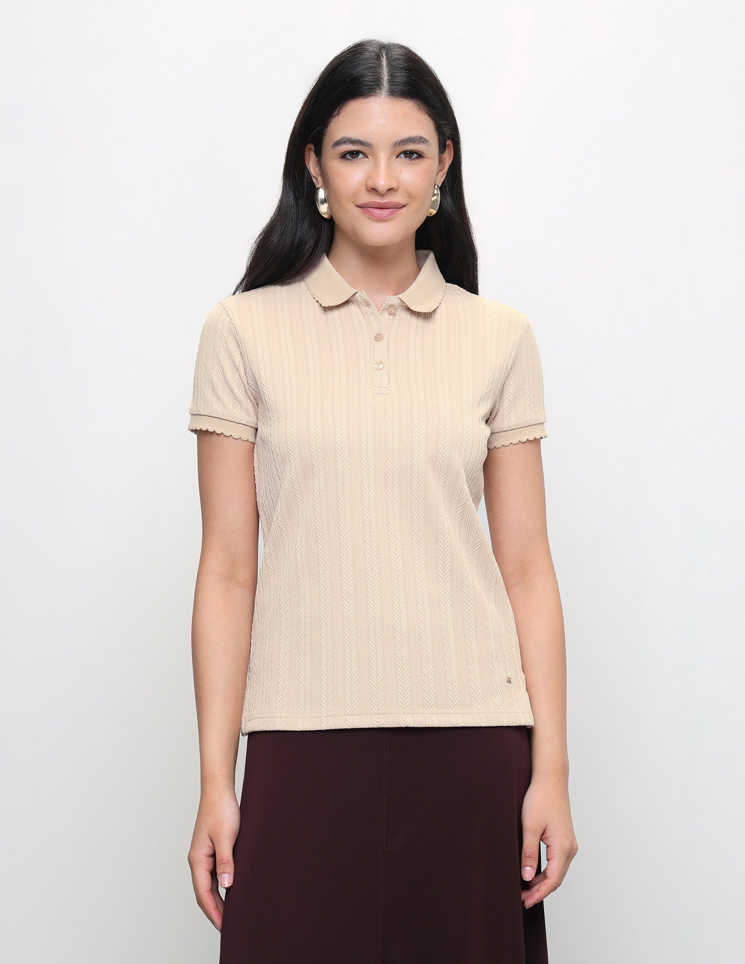 Vertical Striped Textured Regular Fit Polo Shirt Off White - U.S. Polo Assn. India | Large
