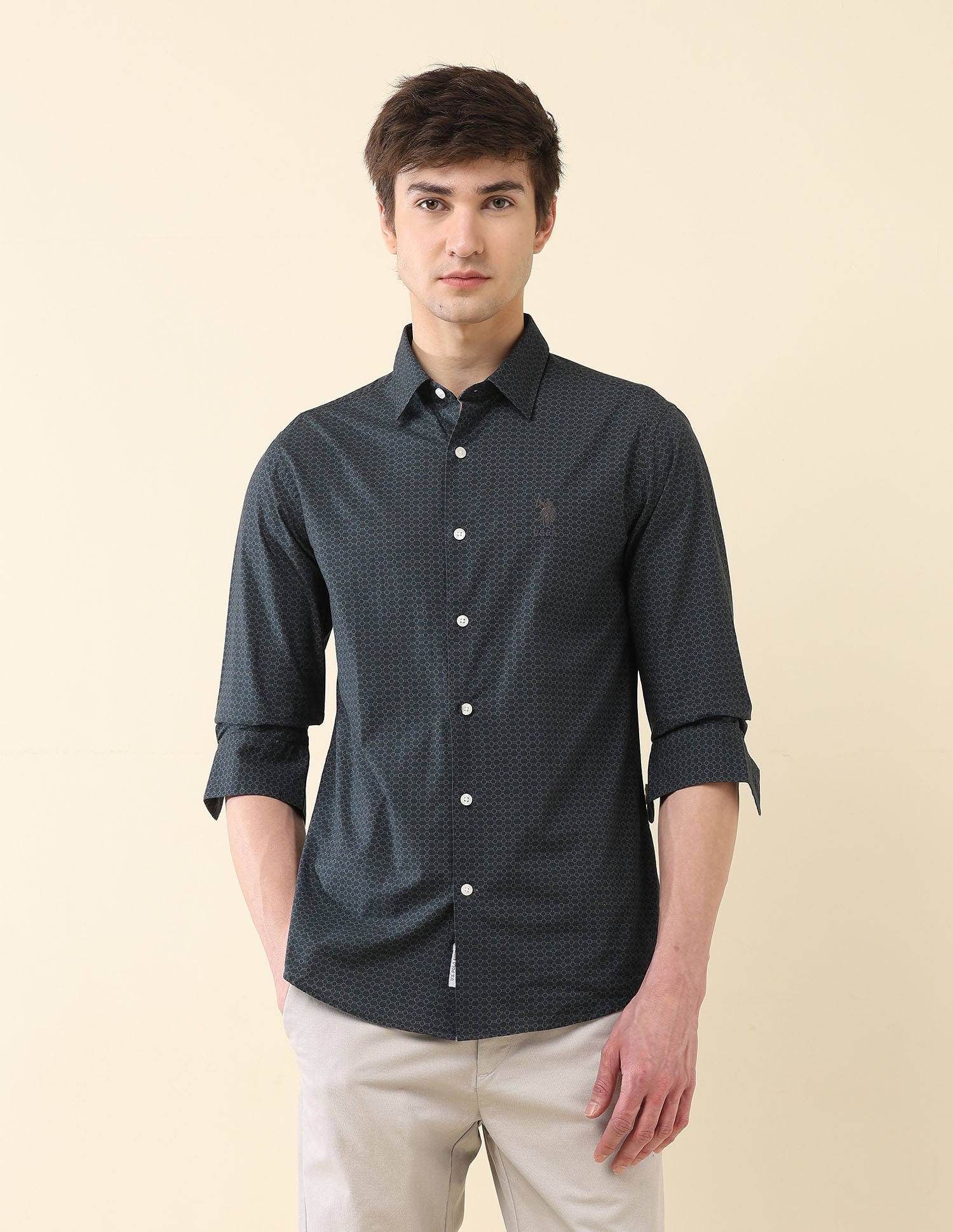 Geometric Printed Tailored Fit Shirt Navy - U.S. POLO ASSN. | Large