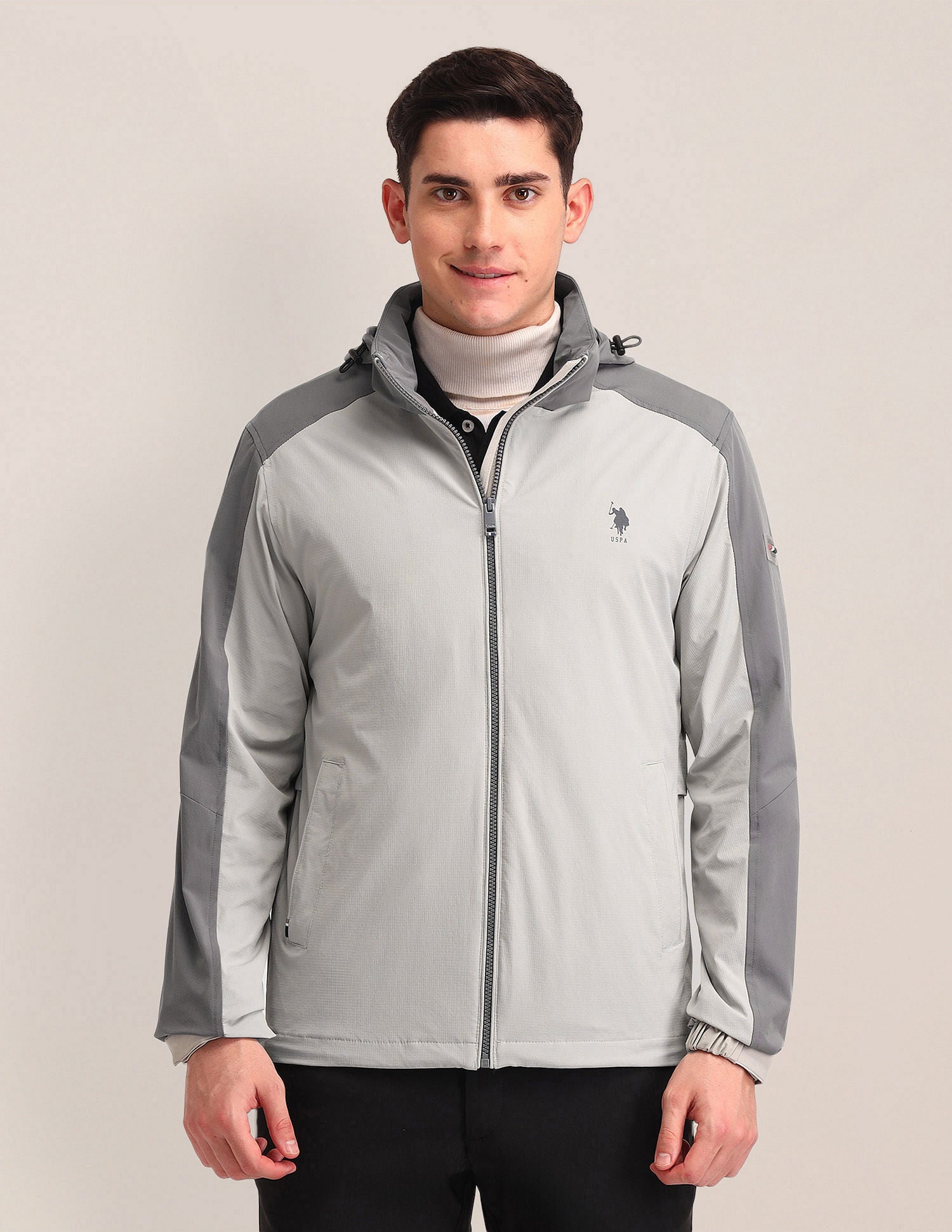 Regular Fit Solid Bomber Jacket Grey - U.S. Polo Assn. India | Large