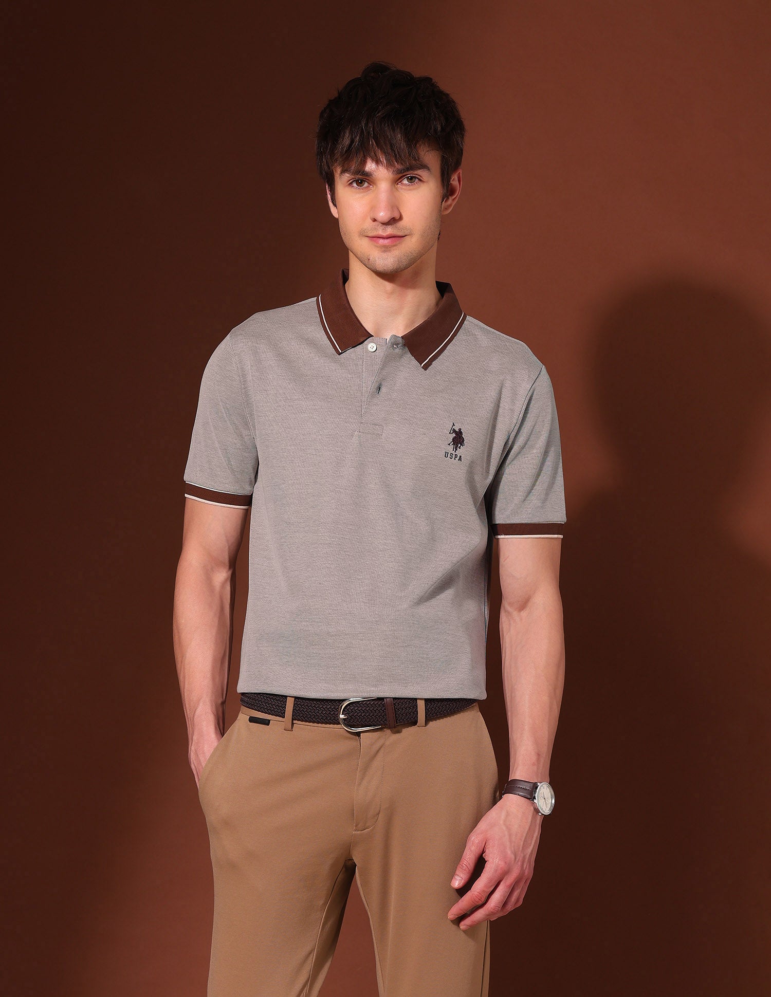 Pure Cotton Working Holiday Polo Shirt Light Brown - U.S. Polo Assn. India | Large
