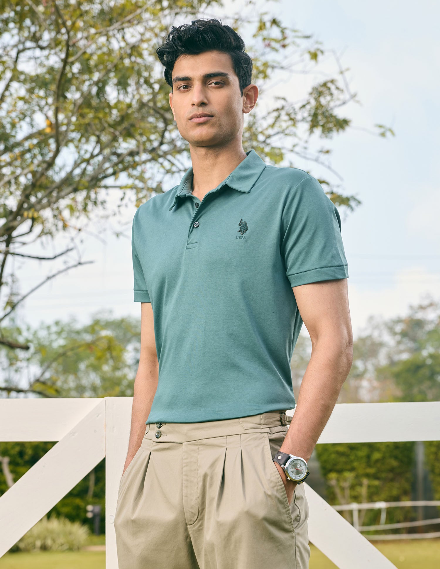 Pacho X Slim Fit Solid Polo Shirt Green - U.S. POLO ASSN. | Large