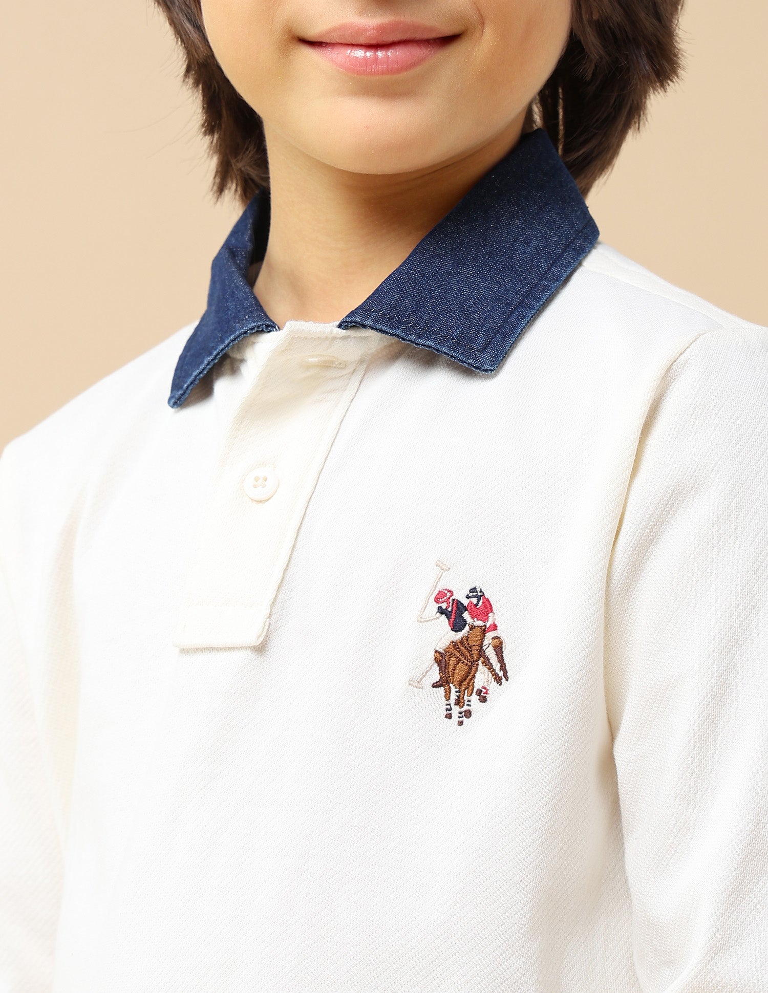 Boys Solid Regular Fit Polo Shirt Off White - U.S. POLO ASSN. | Large