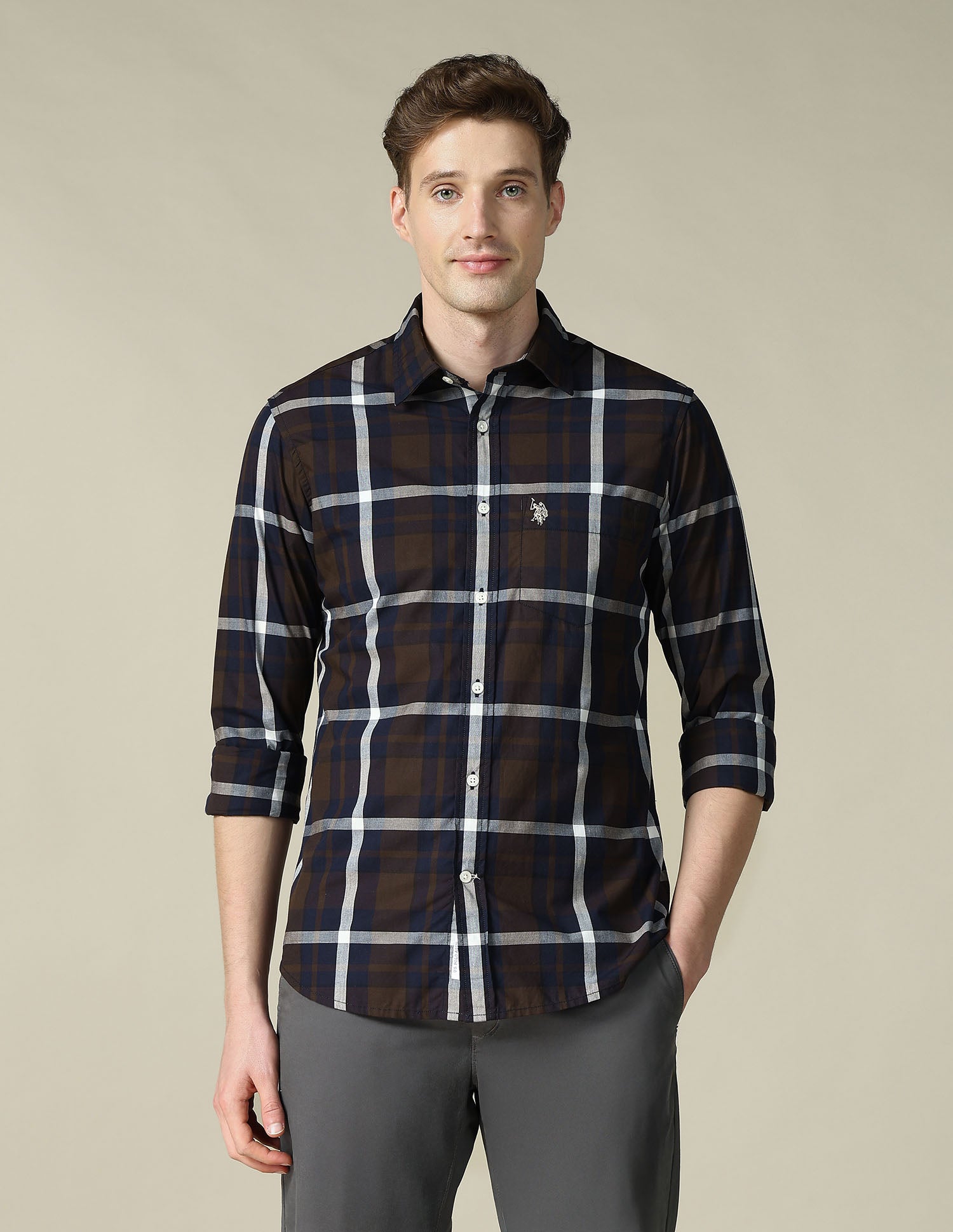 Tartan Checked Tailored Fit Shirt Brown - U.S. Polo Assn. India | Large