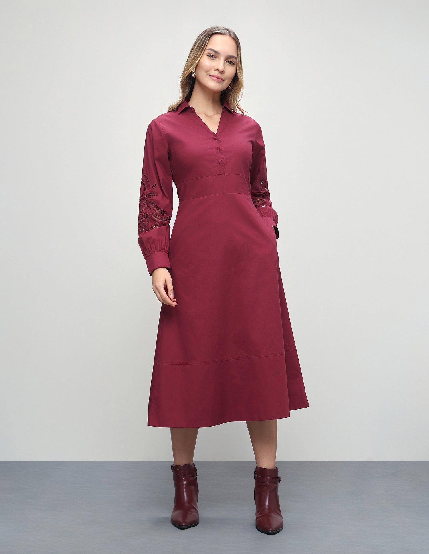 Solid Fit & Flare Dress Red - U.S. Polo Assn. India | Large