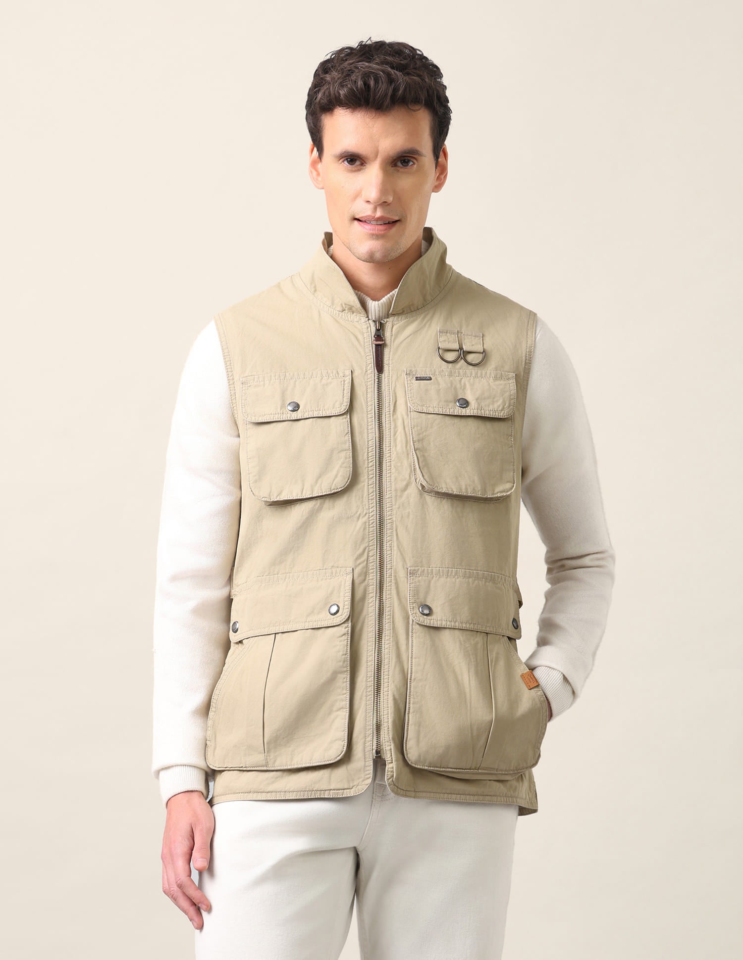 Solid Regular Fit Jacket Khaki - U.S. Polo Assn. India | Large