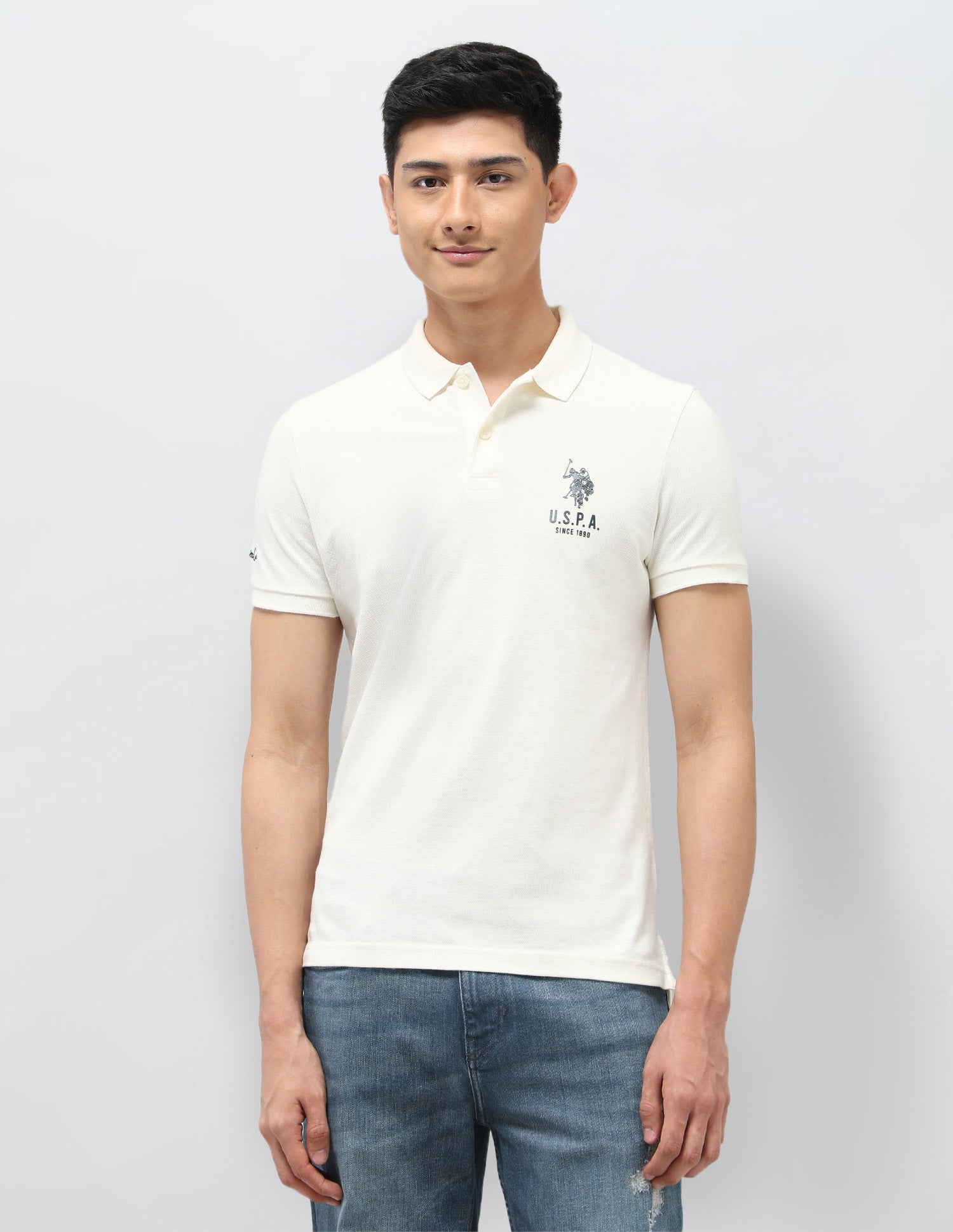 Pure Cotton Muscle Fit Polo Shirt Ivory - U.S. Polo Assn. India | Large