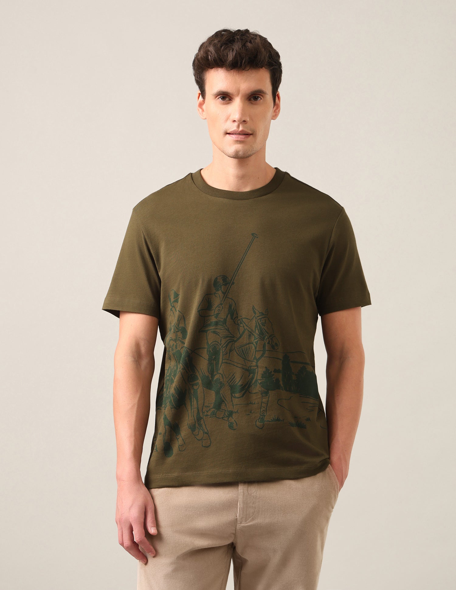 Graphic Brand Printed Regular Fit T-Shirt Olive - U.S. Polo Assn. India | Large