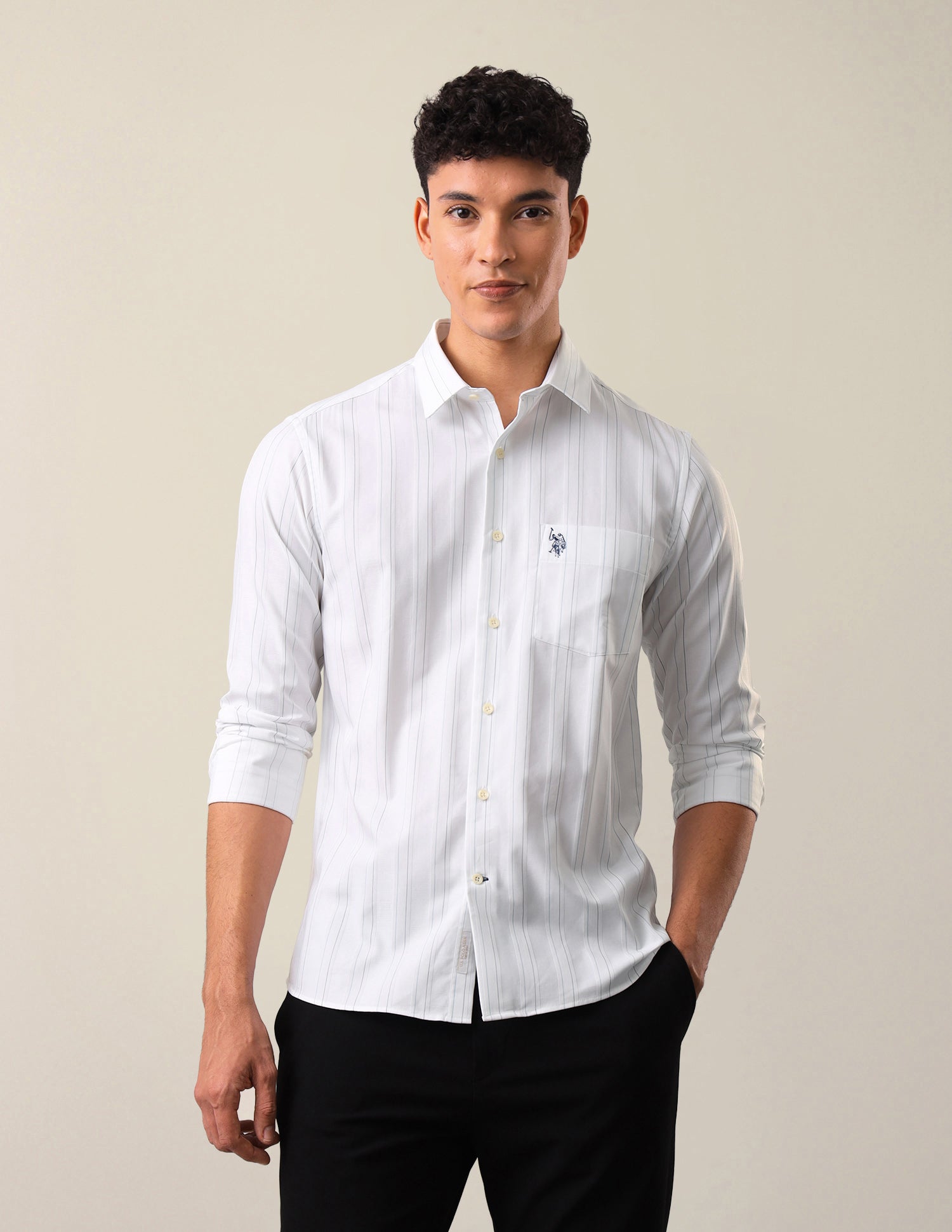 Vertical Striped Tailored Fit Shirt Teal - U.S. Polo Assn. India | Large